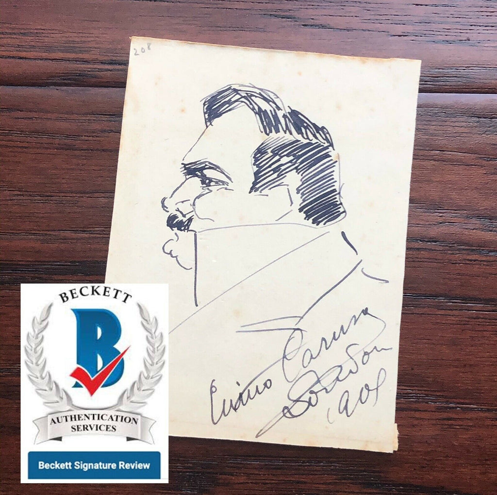 ENRICO CARUSO * Beckett BAS * Hand Signed Drawing Self Portrait Autograph *
