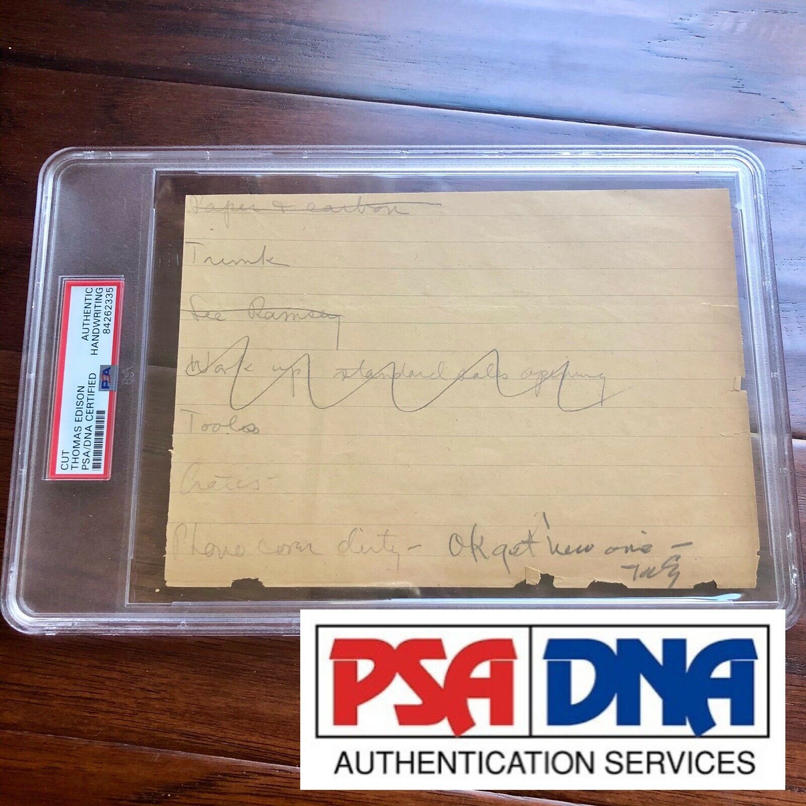 Thomas Edison * PSA/DNA Slab * Handwritten Autograph Note Signed * Encapsulated