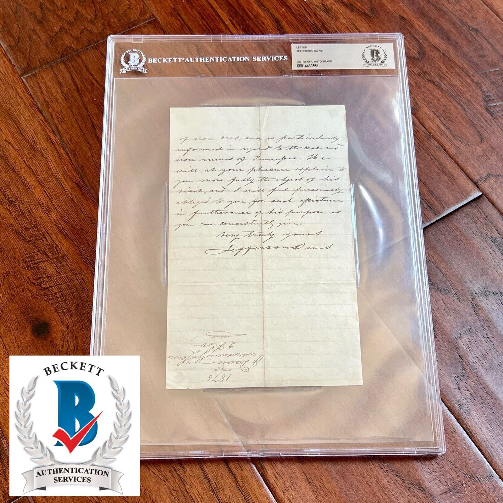 JEFFERSON DAVIS * Beckett BAS * Handwritten Autograph Letter Signed Full Sig