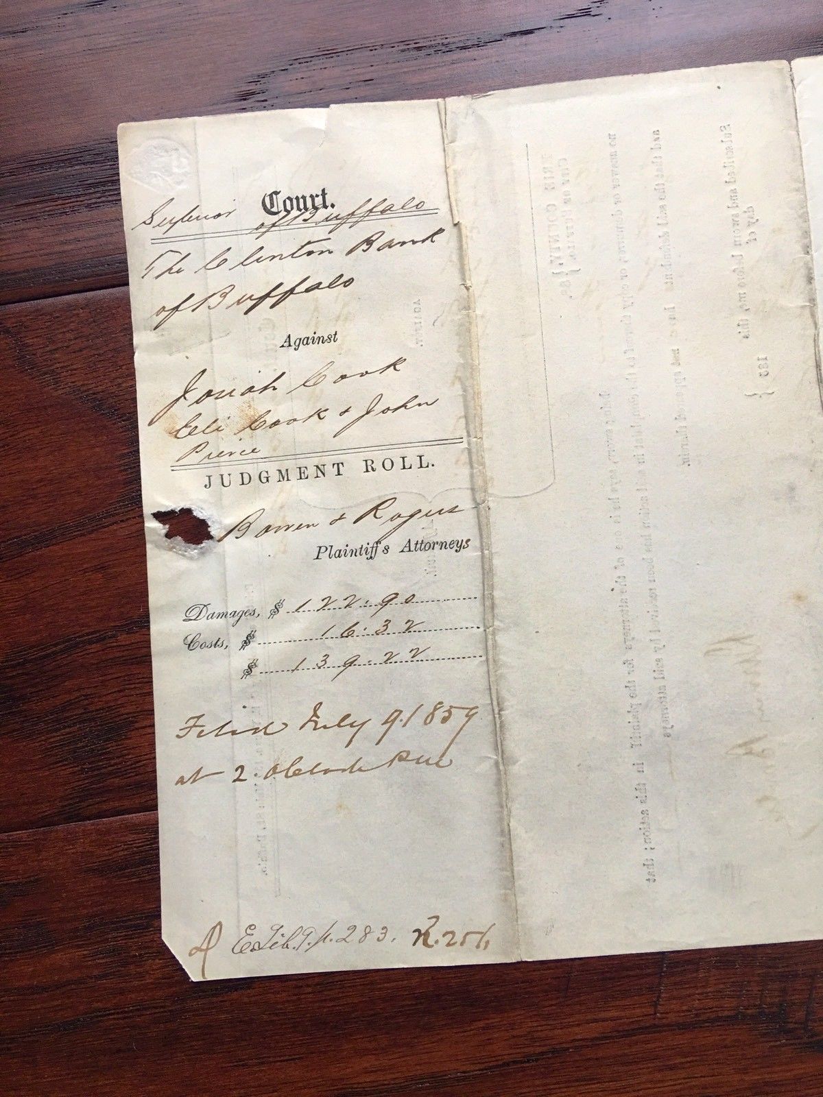 GROVER CLEVELAND * EARLY 1859 Handwritten LEGAL DOCUMENT * Autograph SIGNED