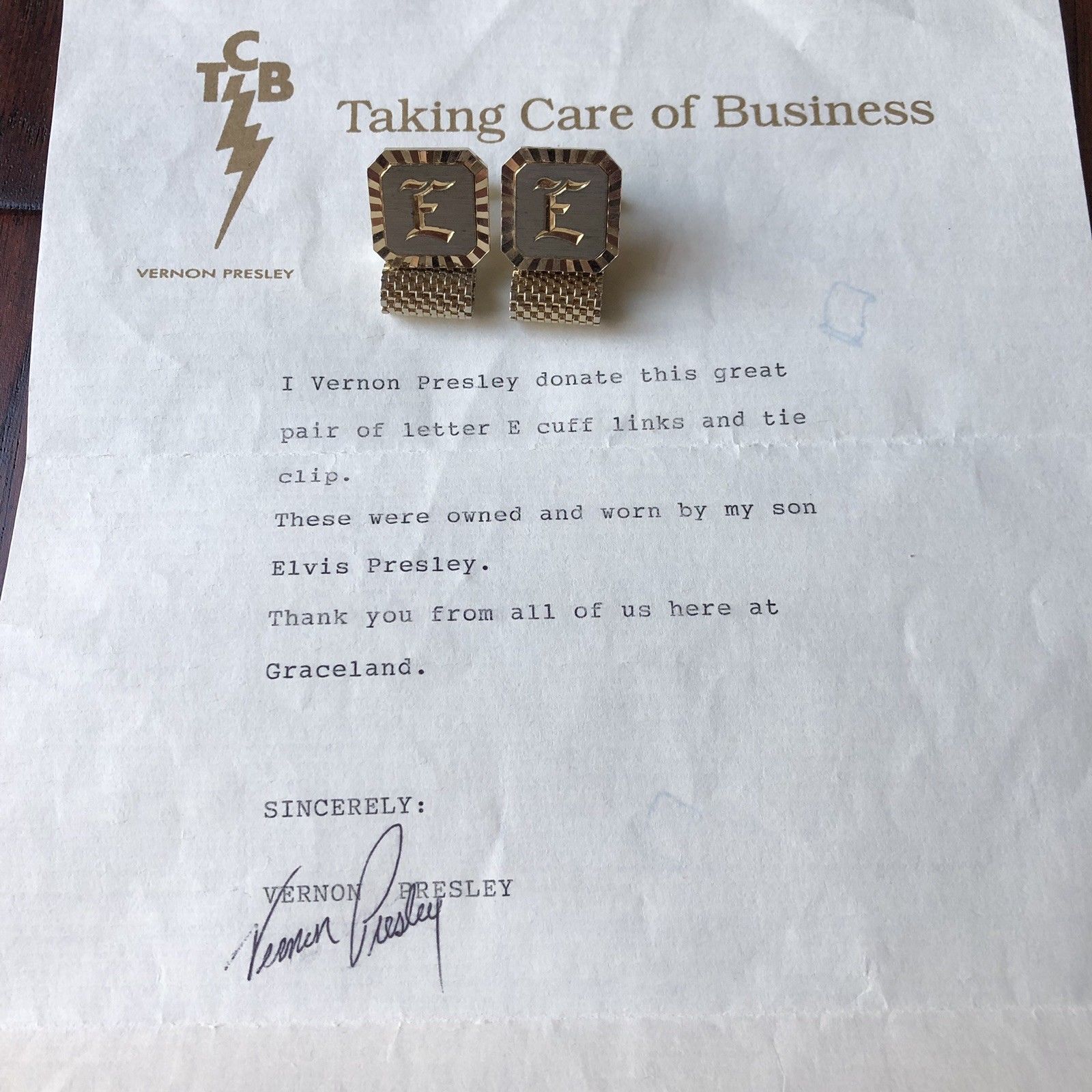 ELVIS PRESLEY * Personally OWNED & WORN CUFF LINKS * COA From His Father