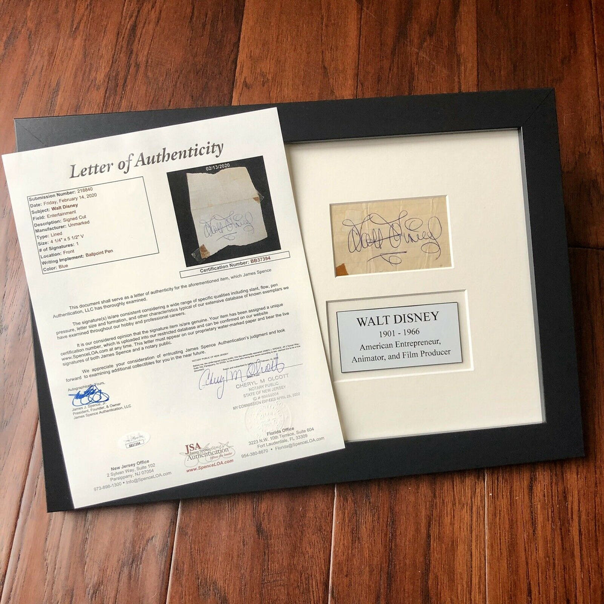 WALT DISNEY * JSA LOA Phil Sears * Original Autograph Signature Signed *