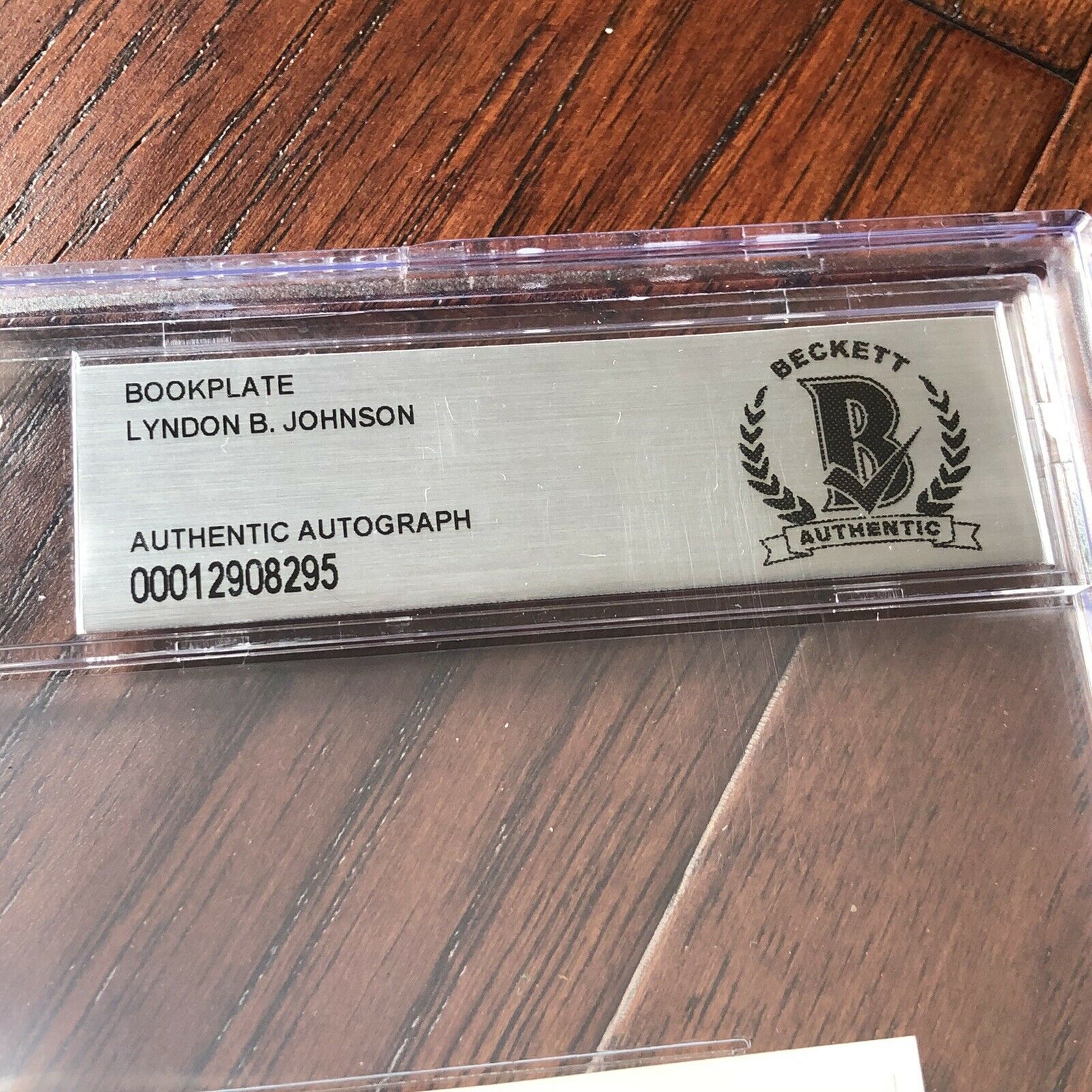 LYNDON B. JOHNSON * BECKETT BAS SLAB * Autograph Bookplate Signed President