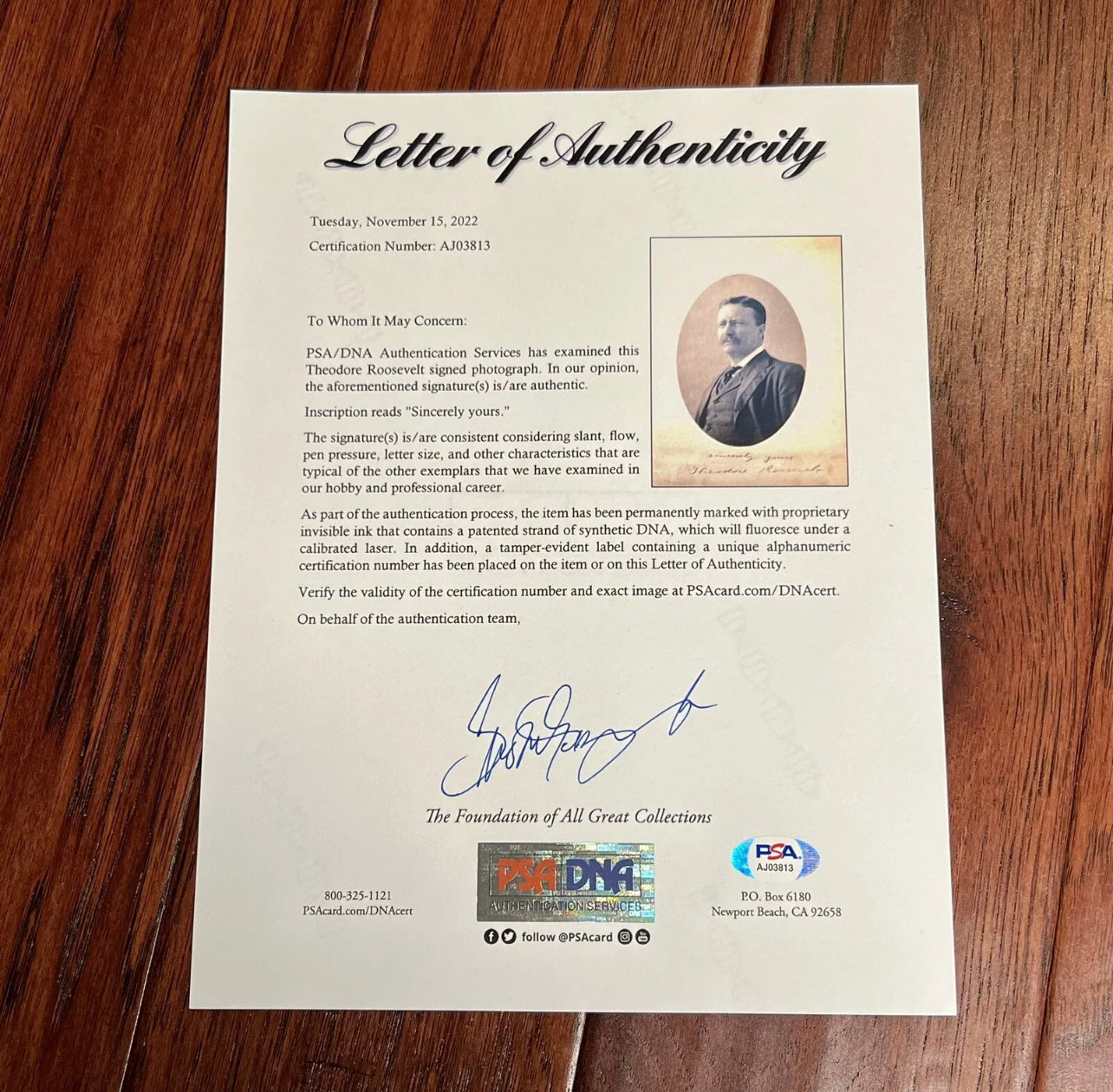 THEODORE ROOSEVELT * PSA/DNA * Photograph Portrait Signed as President Autograph