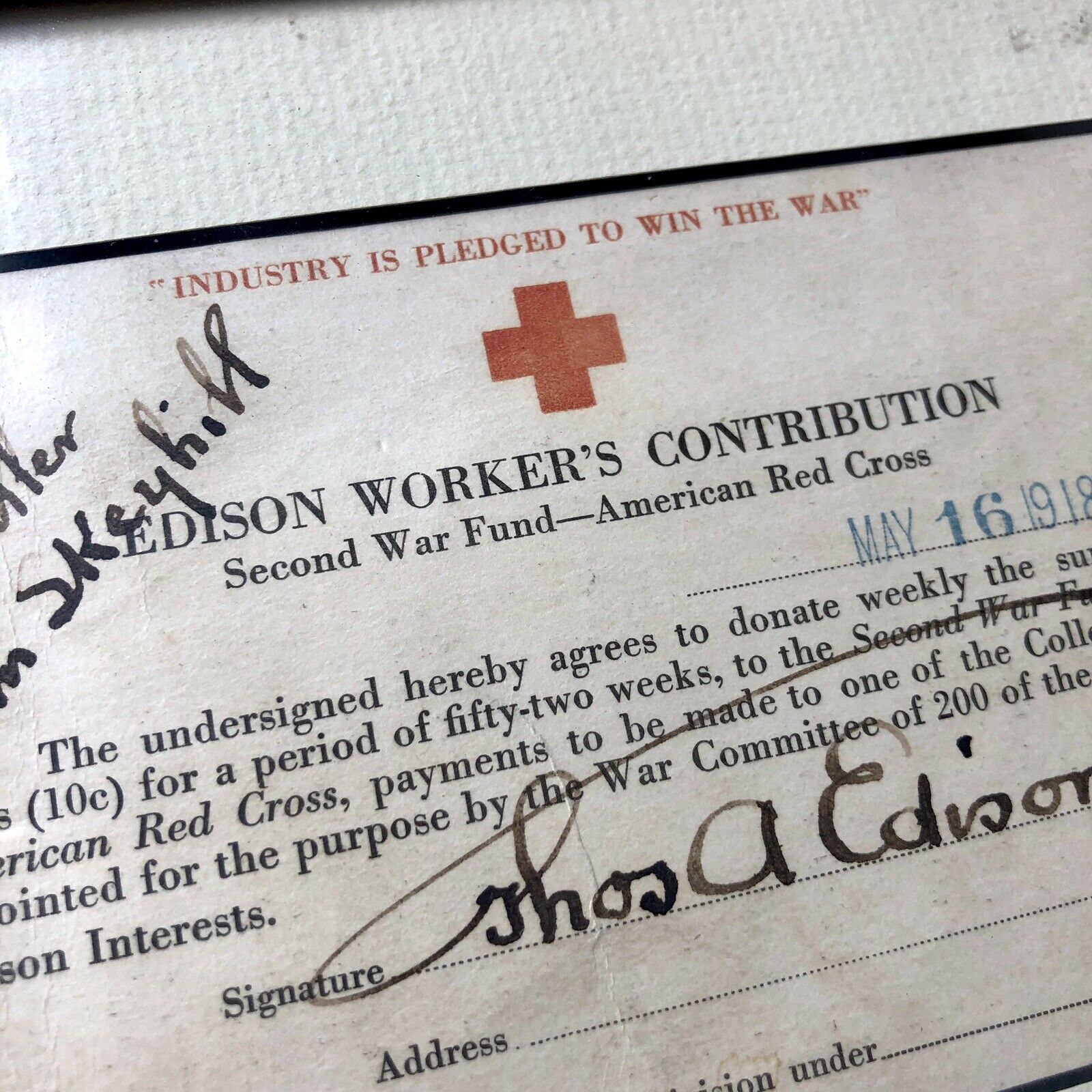 THOMAS EDISON * JSA LOA * Hand Signed Autograph Red Cross WWI Fund Card *