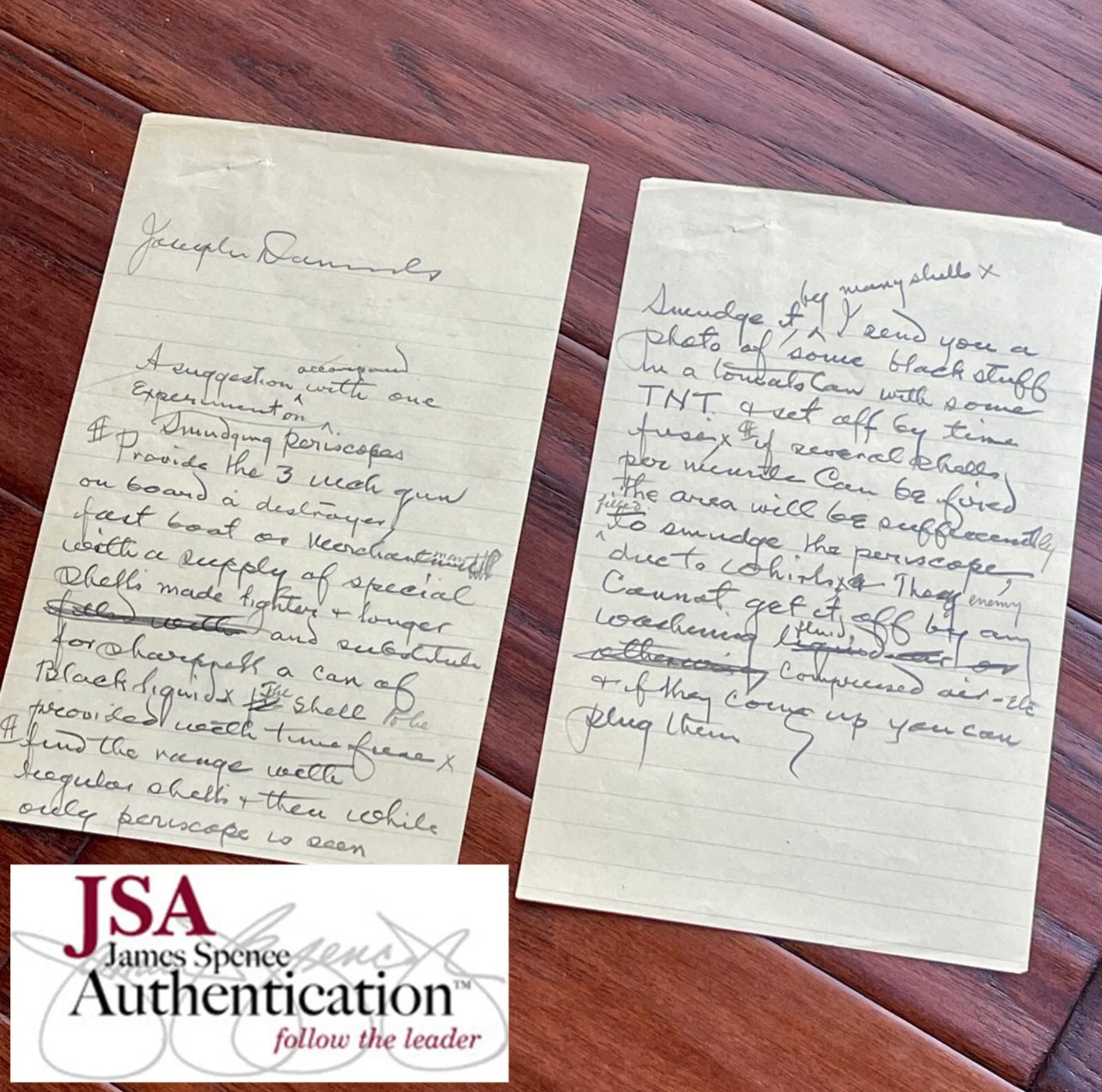 THOMAS EDISON * JSA * AUTOGRAPH Secret SUBMARINE EXPERIMENT Note SIGNED * WWI