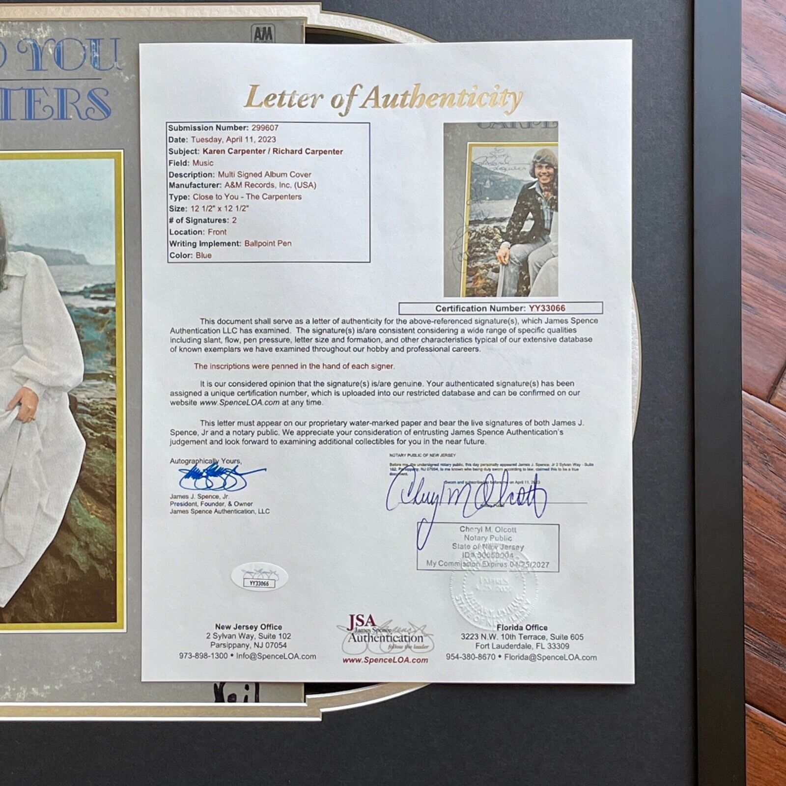 CARPENTERS * JSA * Karen & Richard AUTOGRAPH "Close To You" Album SIGNED LP