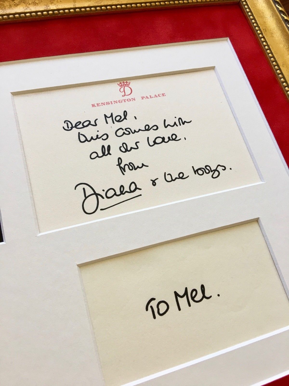 DIANA * Princess of Wales * KENSINGTON Autograph "love DIANA + THE BOYS" Signed