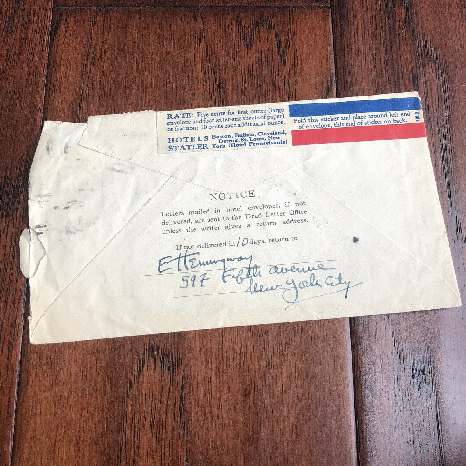 ERNEST HEMINGWAY * JSA LOA * Handwritten Autograph Envelope Signed *