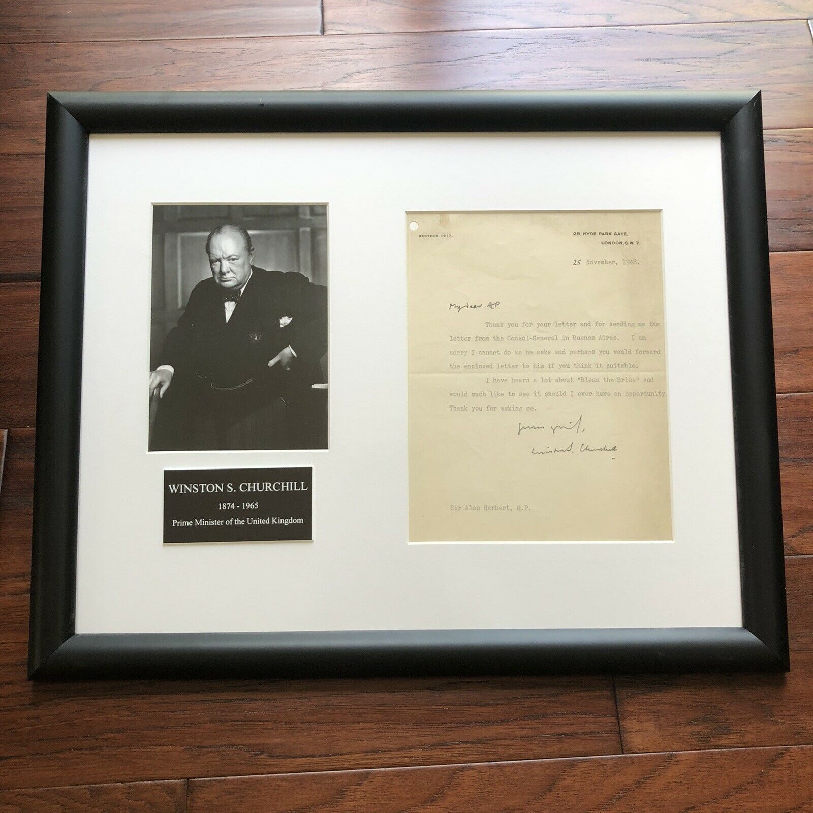 WINSTON S CHURCHILL * JSA LOA * Signed Letter to Playwright Alan P Herbert *