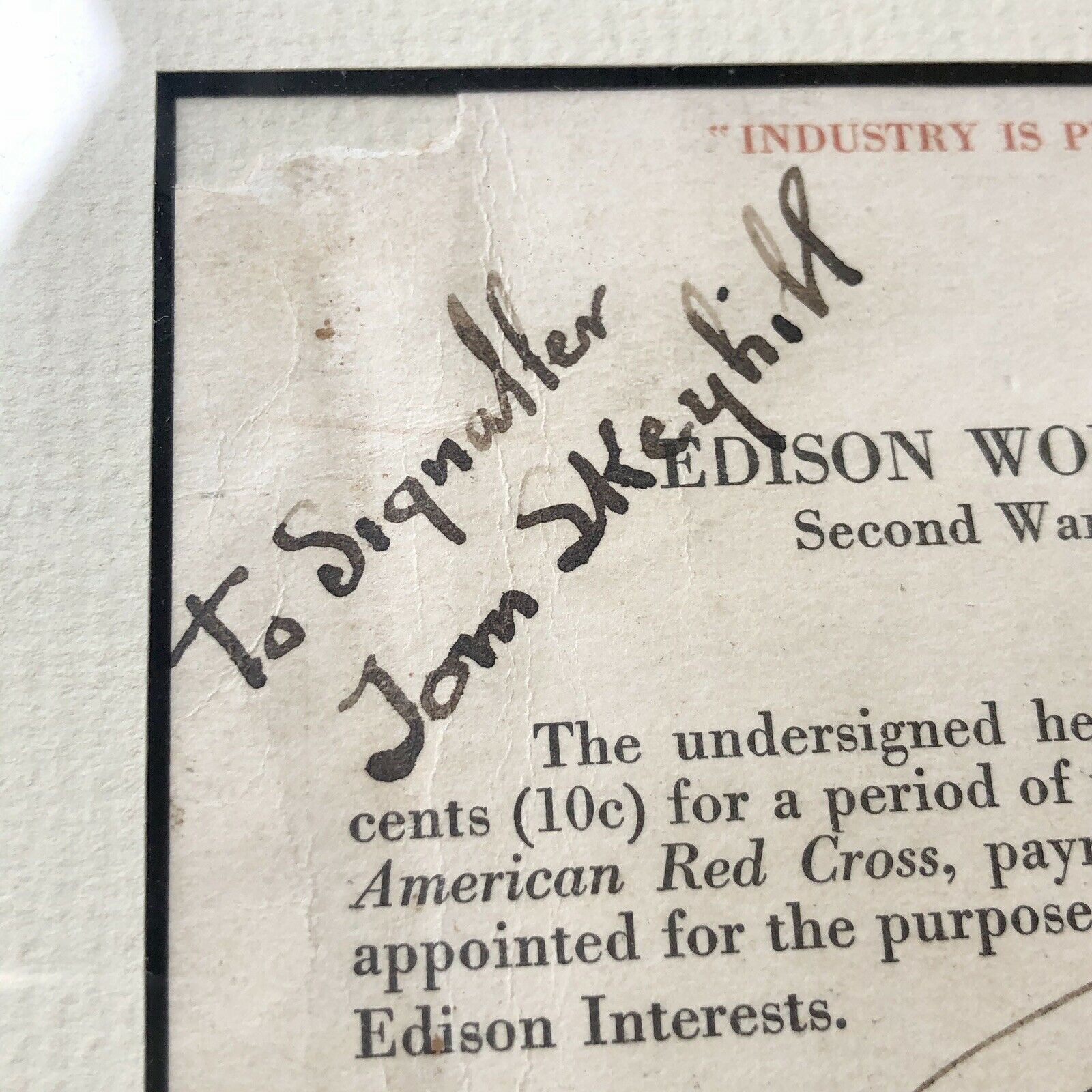 THOMAS EDISON * JSA LOA * Hand Signed Autograph Red Cross WWI Fund Card *