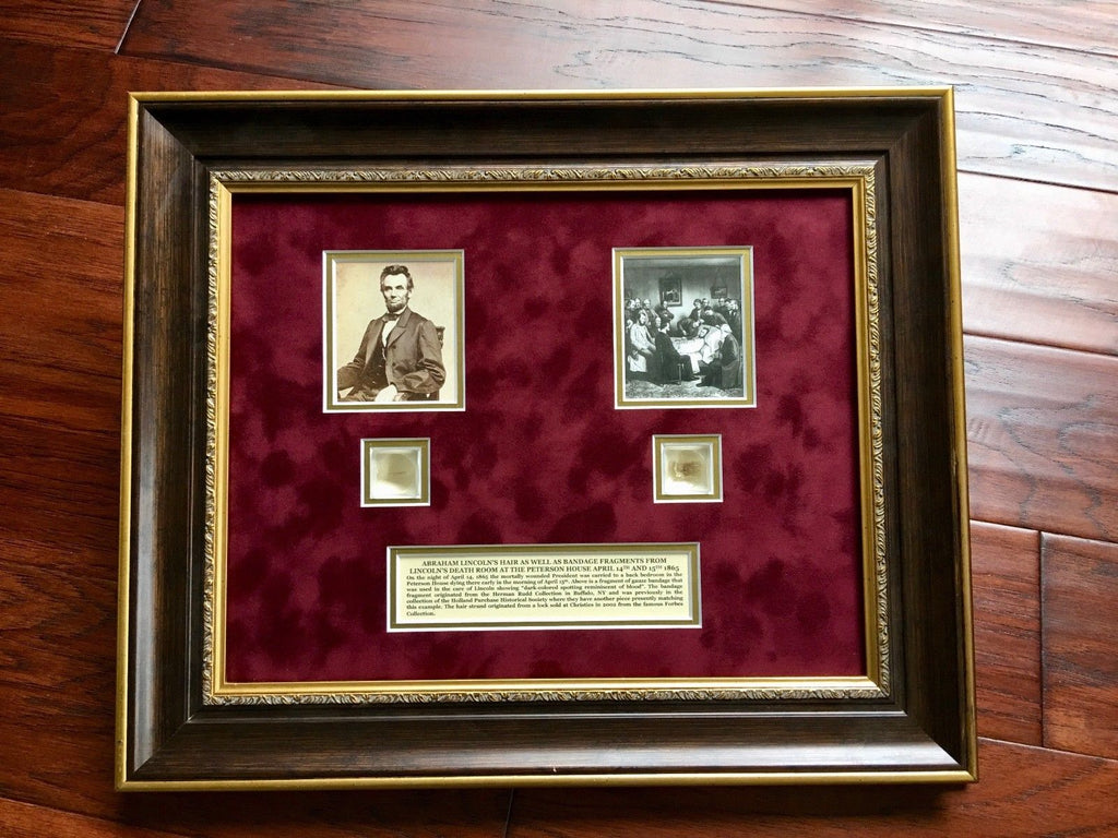 ABRAHAM LINCOLN * Genuine DEATHBED BANDAGE Relic + HAIR + PSA Cut Words * COAs