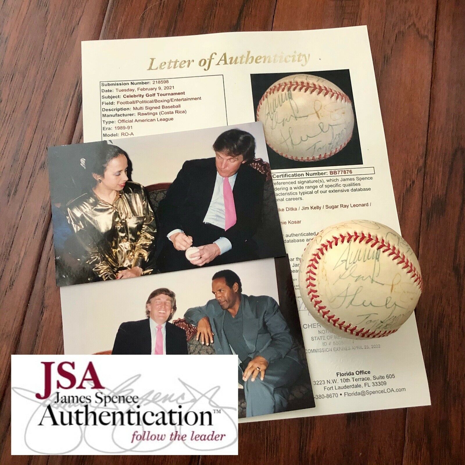 DONALD TRUMP & OJ SIMPSON * JSA LOA * Proof Autograph Signed Rawlings Baseball