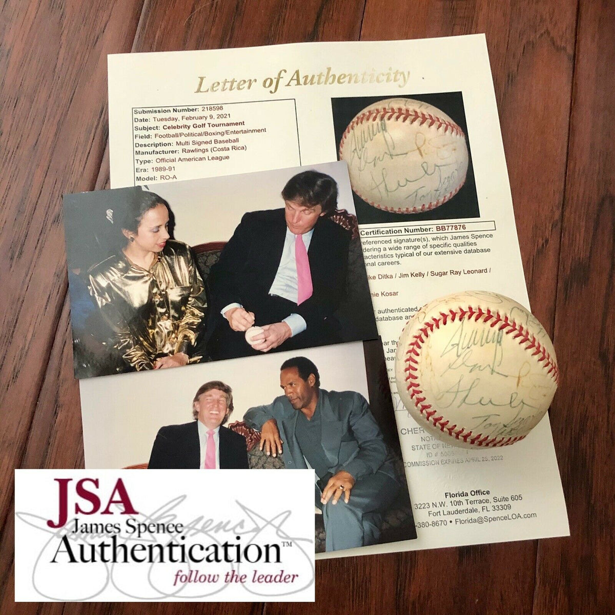DONALD TRUMP & OJ SIMPSON * JSA LOA * Proof Autograph Signed Rawlings Baseball