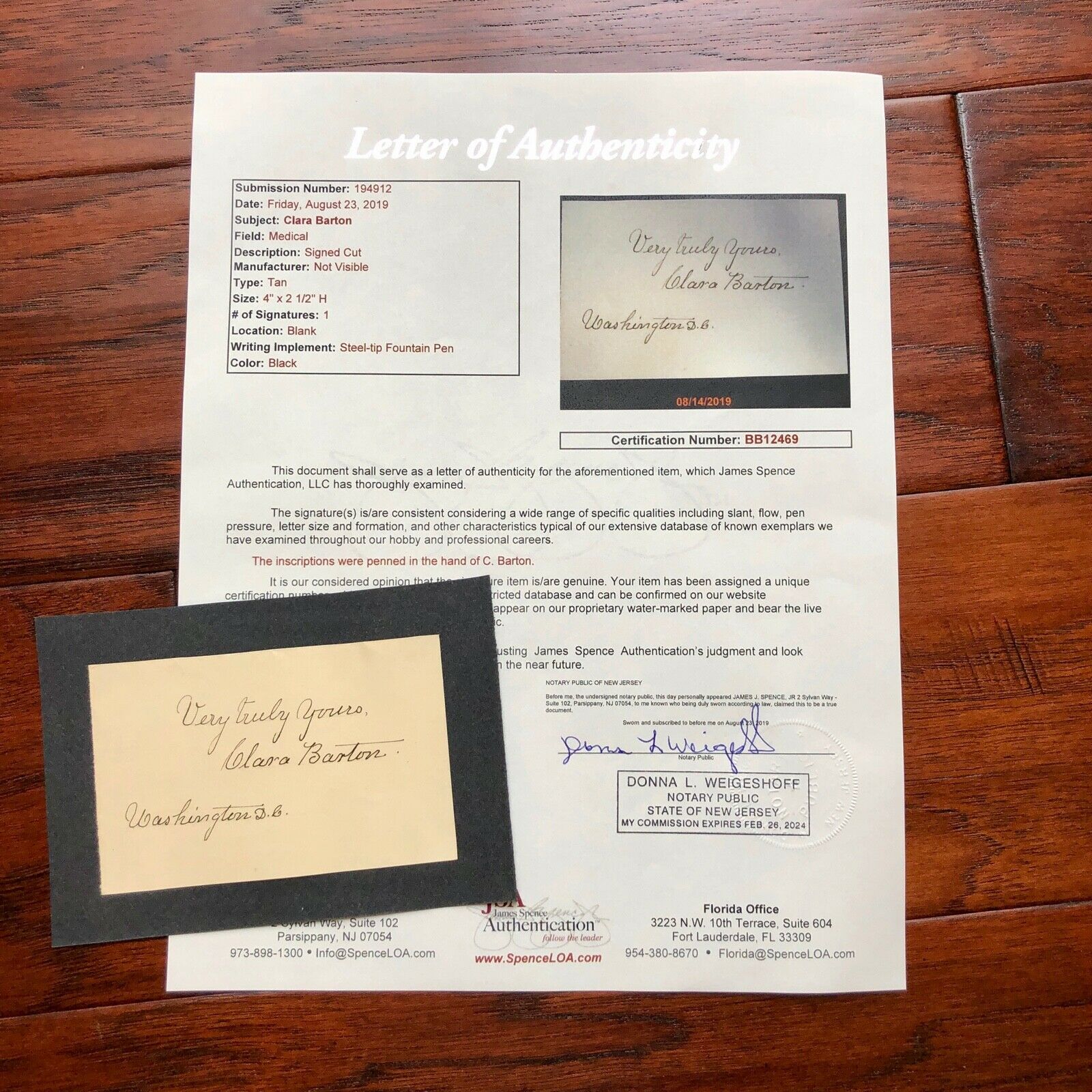 CLARA BARTON * JSA * Autograph Card SIGNED * Red Cross Founder