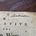 JAMES MADISON * Beckett * Signed Book from his Library On Native Wars Autograph