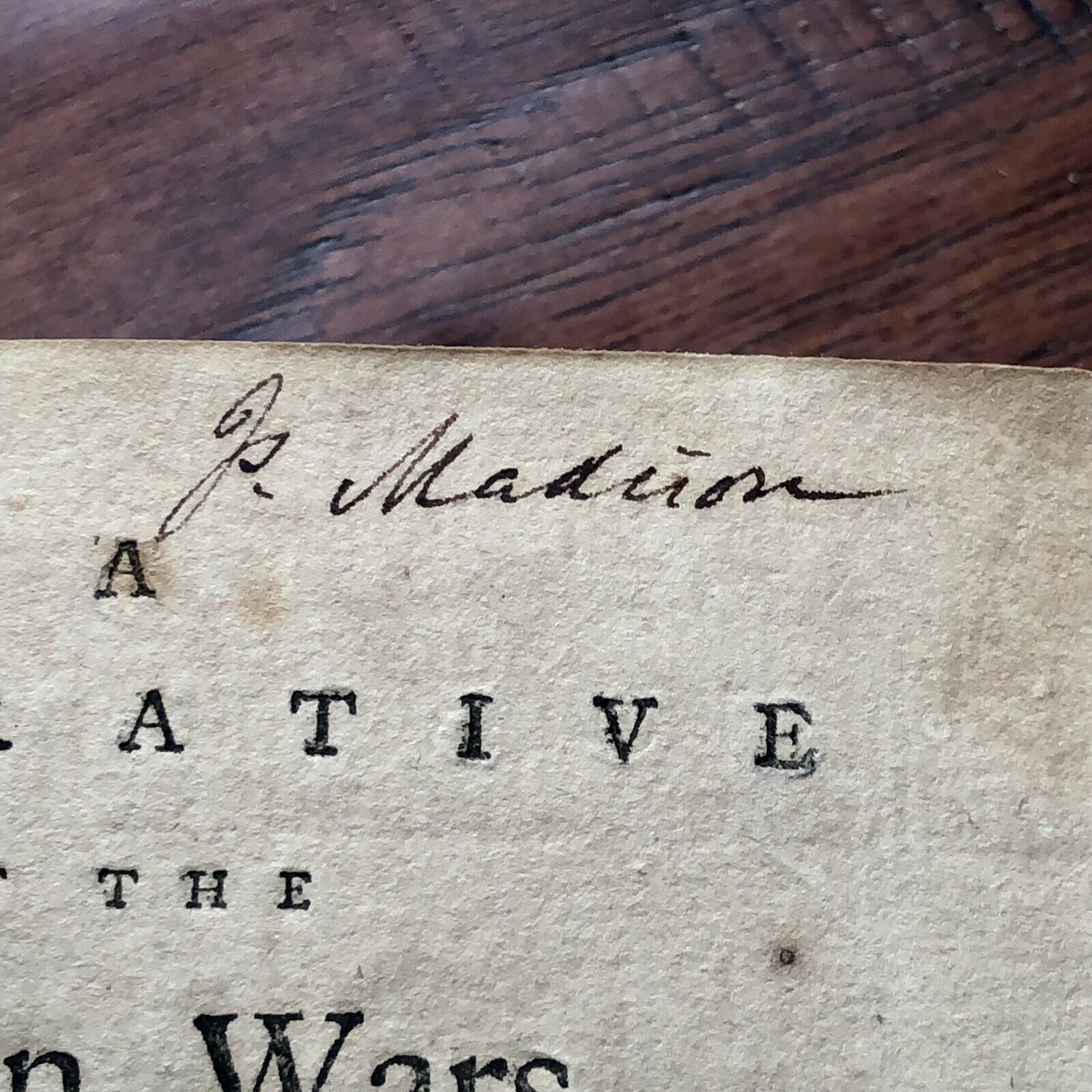JAMES MADISON * Beckett * Signed Book from his Library On Native Wars Autograph
