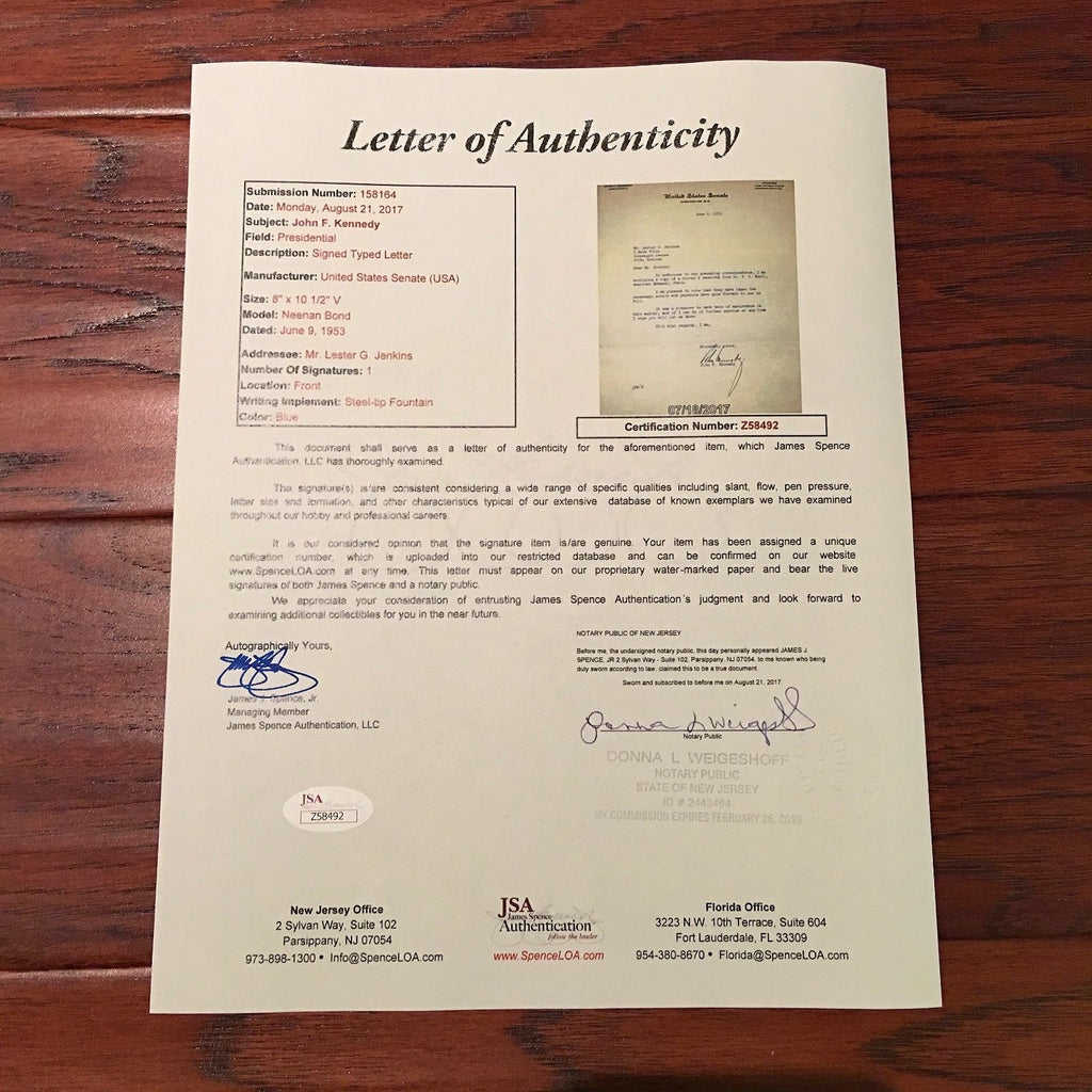 JOHN F. KENNEDY * JSA COA * Scarce Authentic JFK AUTOGRAPH Signed * President