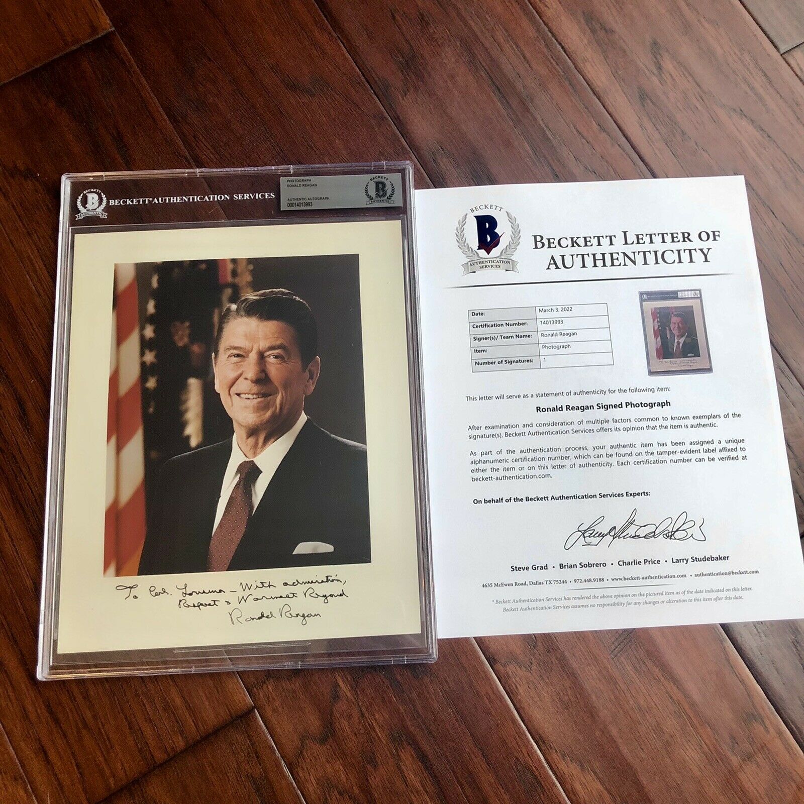 RONALD REAGAN * Beckett BAS * Signed Photo to Jack Lousma As President Autograph