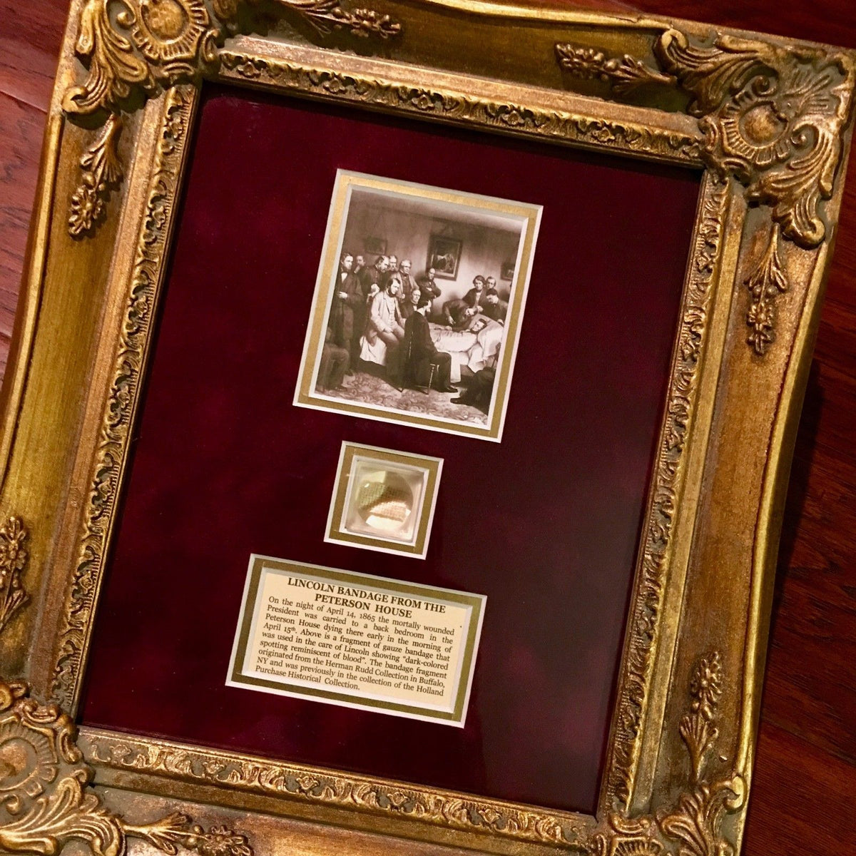 ABRAHAM LINCOLN * Genuine Assassination DEATHBED BANDAGE Relic * COA