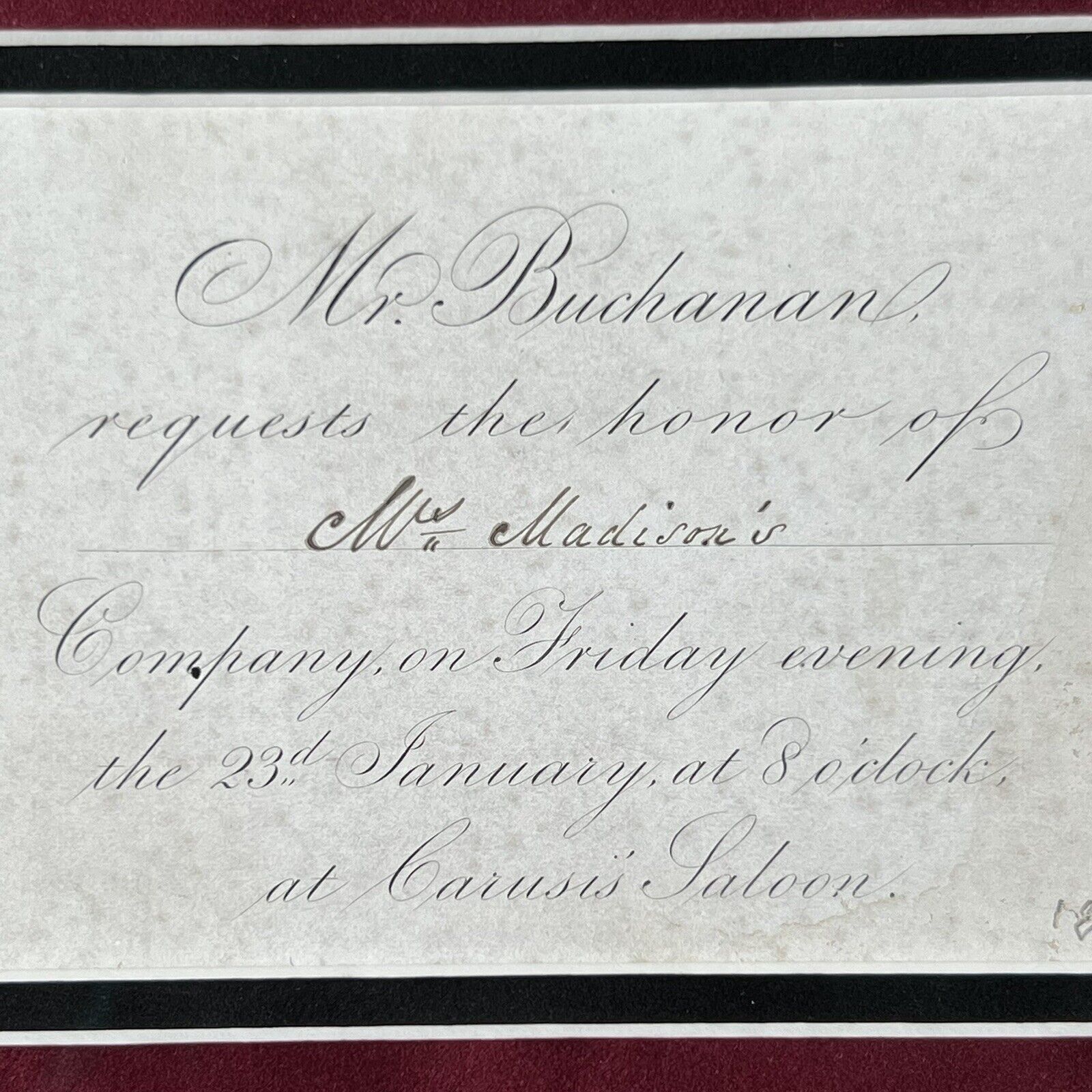 JAMES BUCHANAN & DOLLEY MADISON * Invitation Sent To First Lady Dolley Madison *