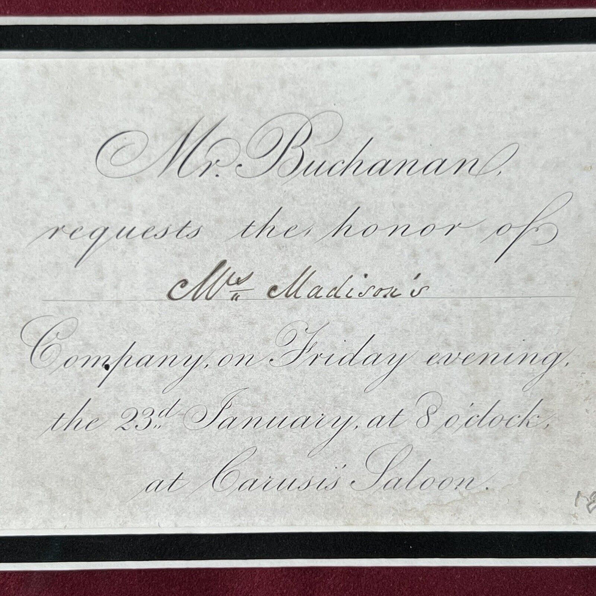 JAMES BUCHANAN & DOLLEY MADISON * Invitation Sent To First Lady Dolley Madison *