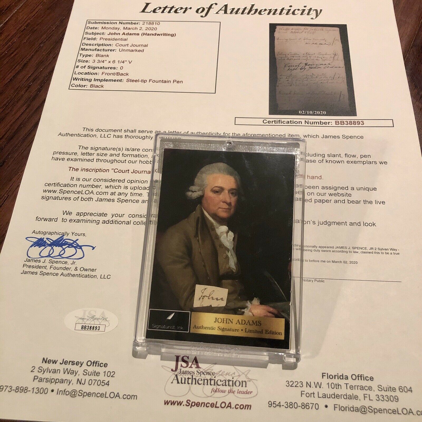 JOHN ADAMS * JSA * Scarce AUTOGRAPH Cut Signature SIGNED * 2nd President * 1761