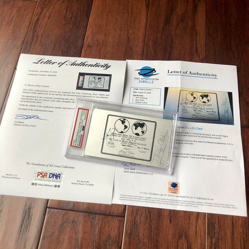APOLLO 11 * PSA/DNA * Crew Signed Came In Peace Plaque Autograph Neil Armstrong