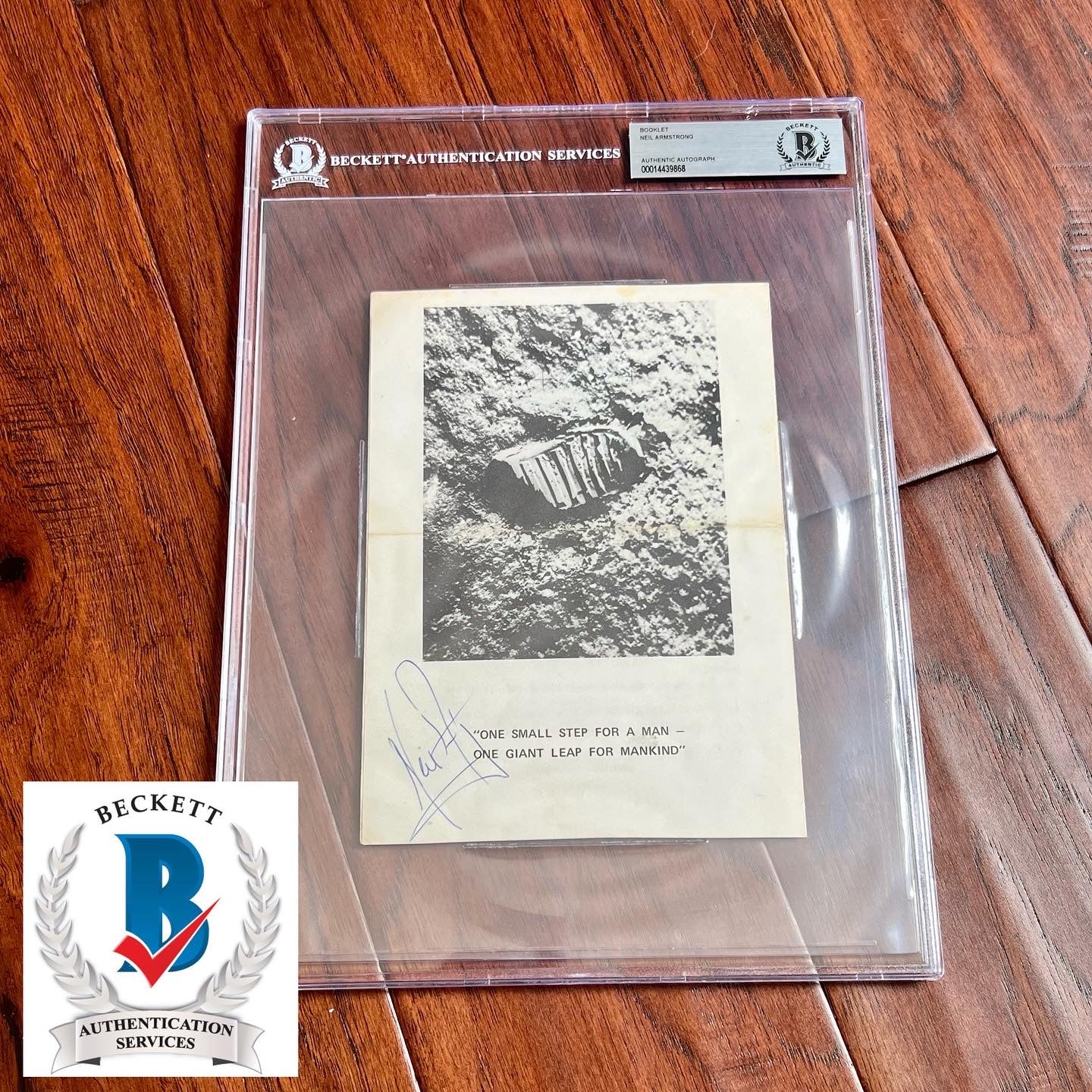 NEIL ARMSTRONG * Beckett BAS Slab * Signed "One Small Step" Autograph Photo