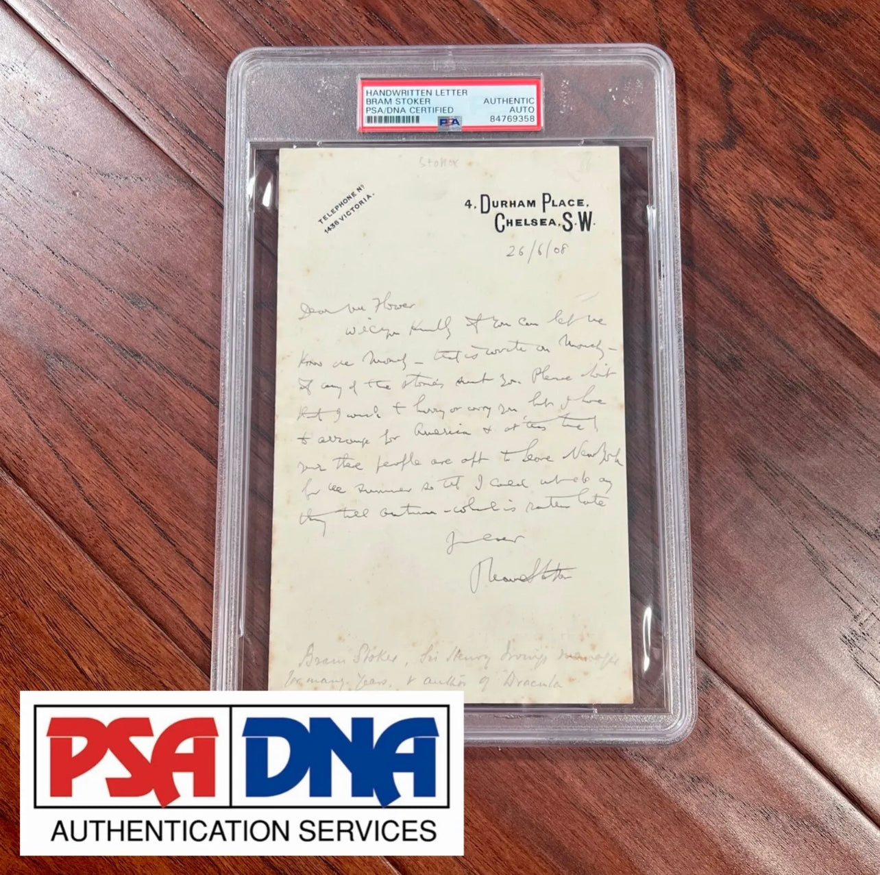 BRAM STOKER * PSA/DNA * "Dracula" Author Autograph Letter SIGNED to Publisher