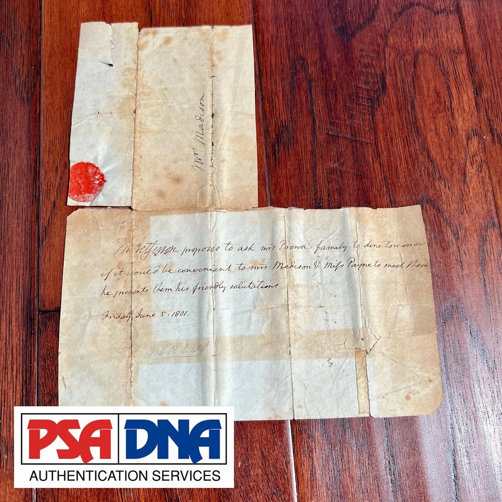 THOMAS JEFFERSON * PSA/DNA * Signed Invitation to Mrs. James Madison Autograph
