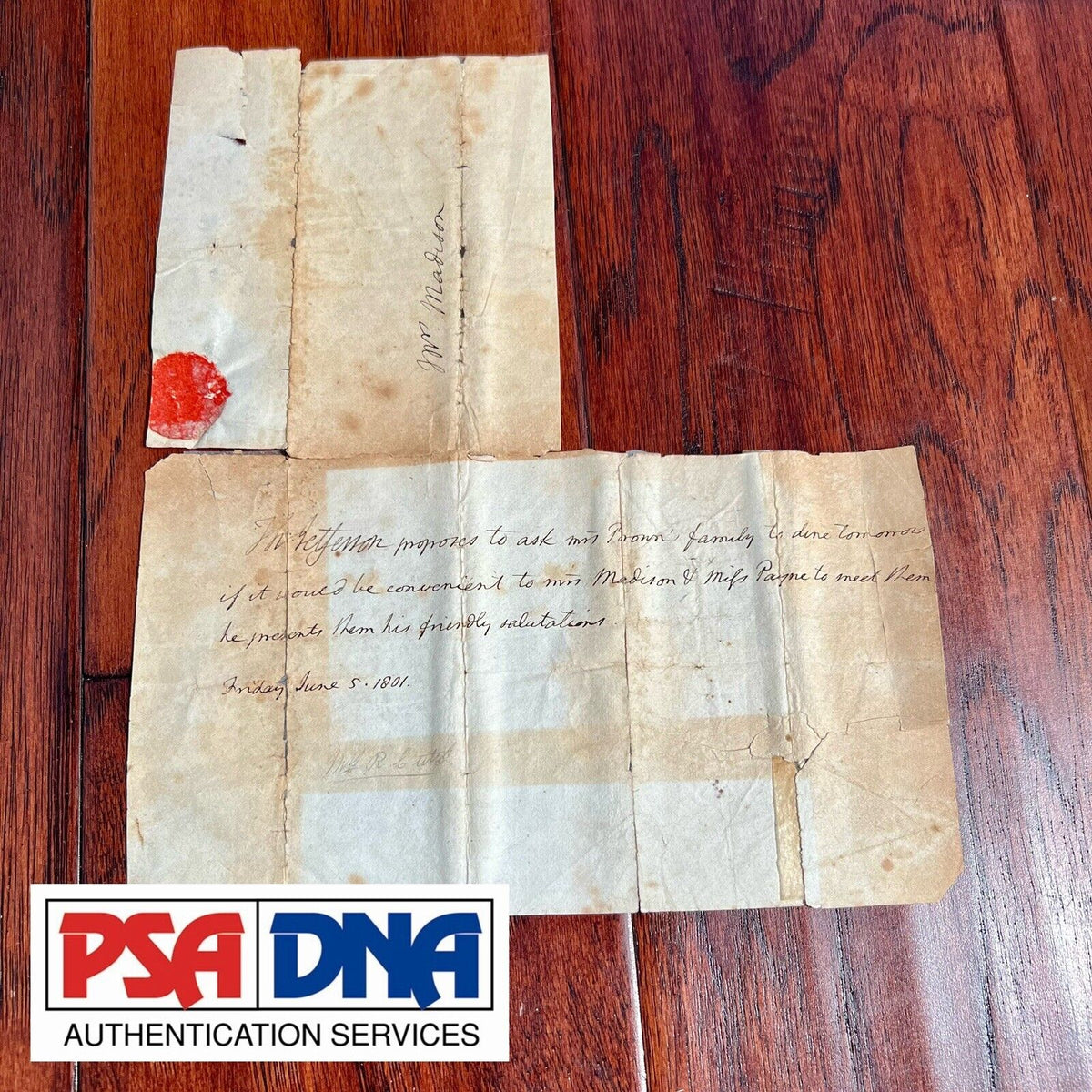 THOMAS JEFFERSON * PSA/DNA * Signed Invitation to Mrs. James Madison Autograph