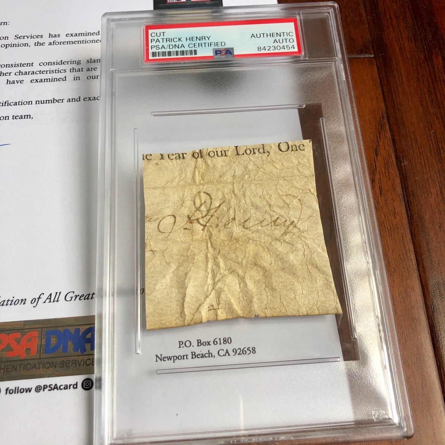 PATRICK HENRY * PSA/DNA * Encapsulated Autograph Cut From Land Grant Signed *