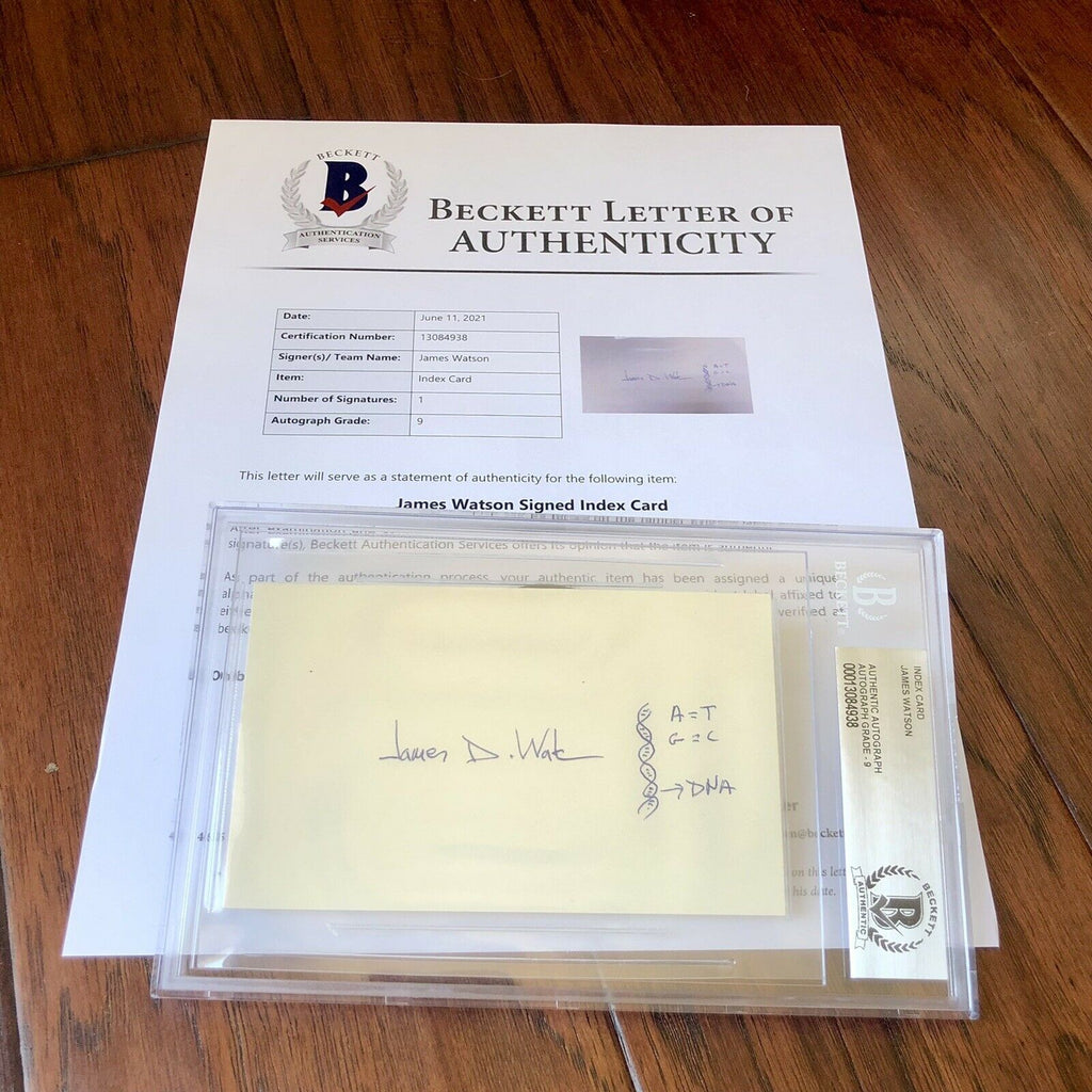 JAMES D. WATSON * BAS Beckett Slabbed 9 * Autograph DNA Sketch Signed Index Card