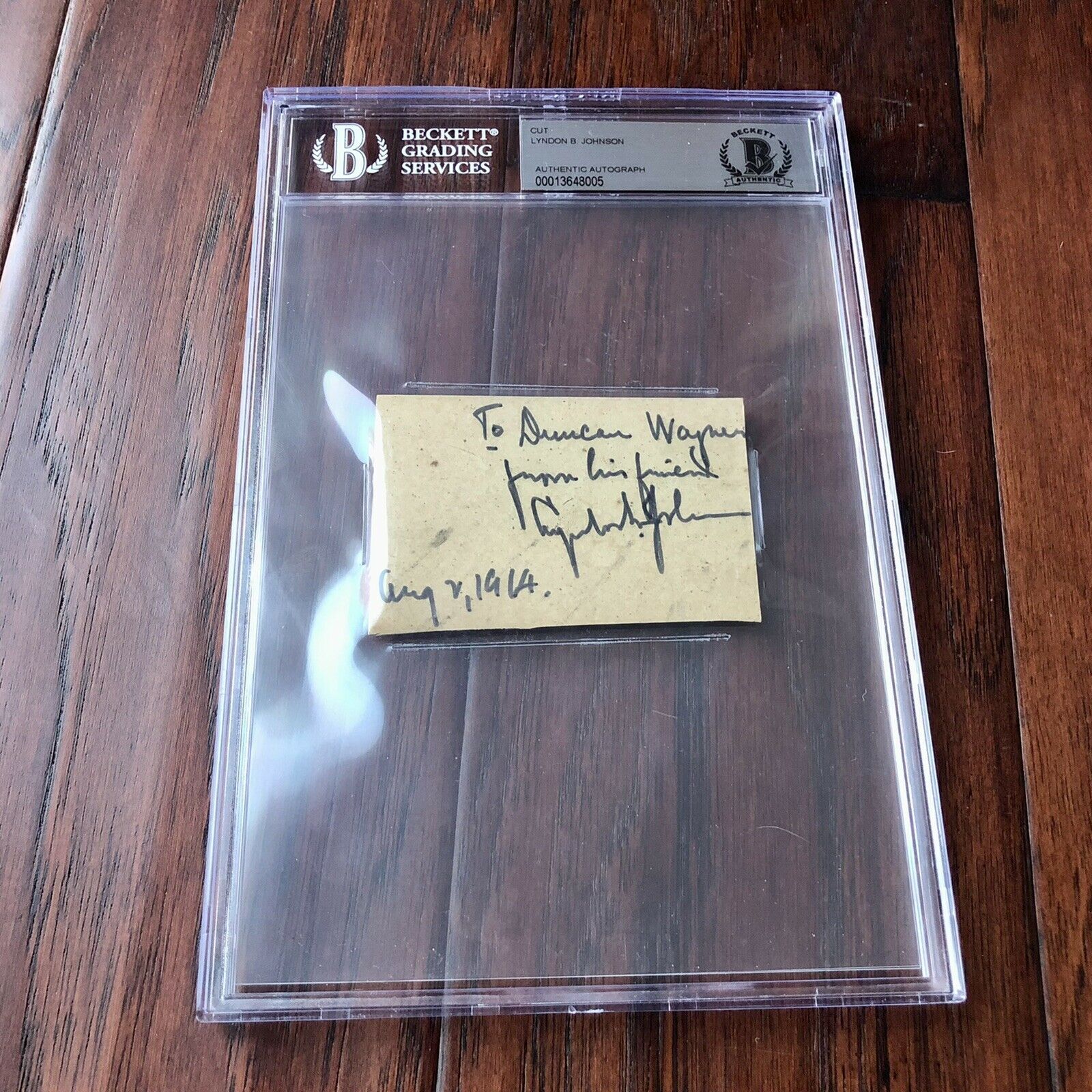 LYNDON B. JOHNSON * BECKETT BAS SLAB * Autograph Signature As President Signed