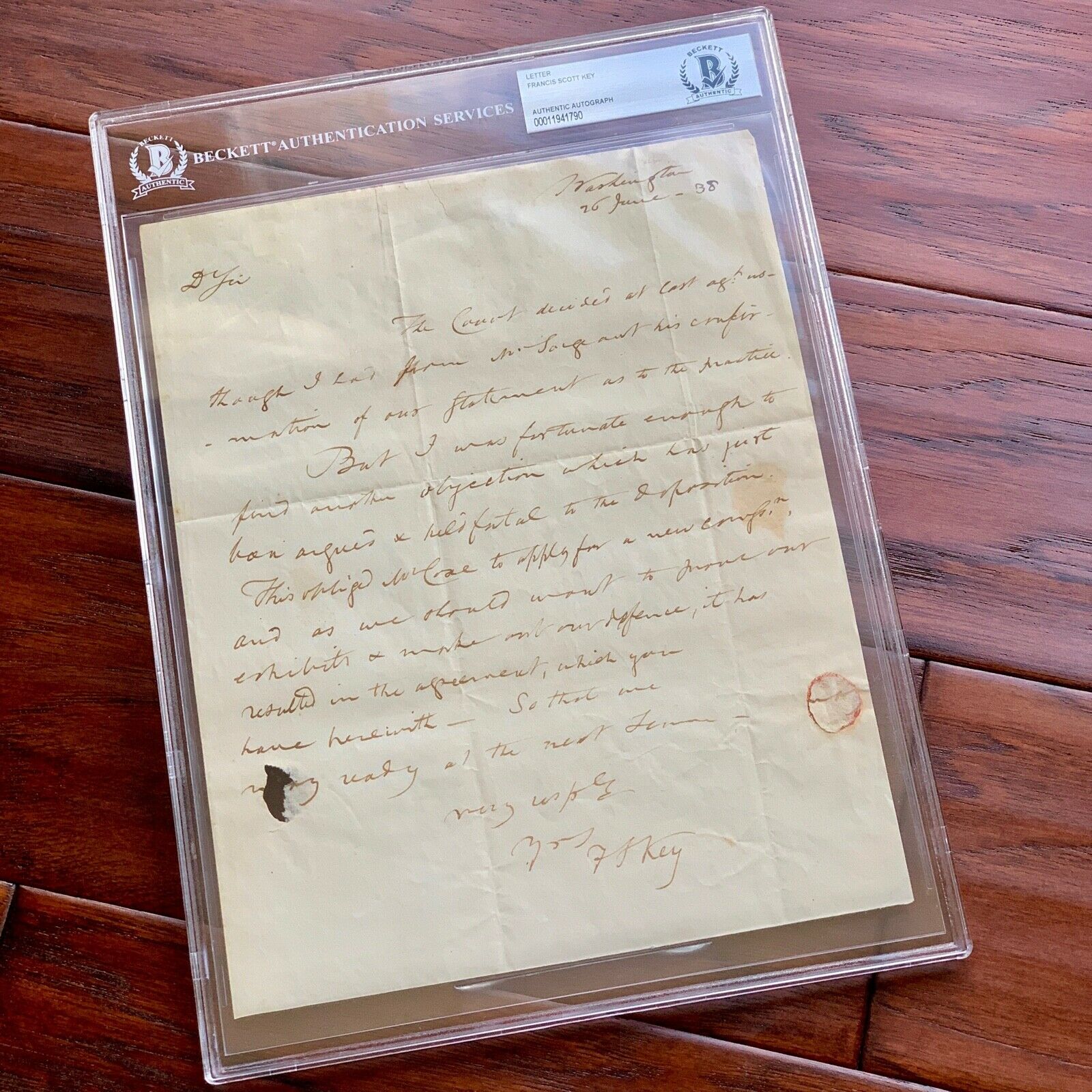 FRANCIS SCOTT KEY * AUTOGRAPH Legal Note SIGNED * "STAR SPANGLED BANNER" Author