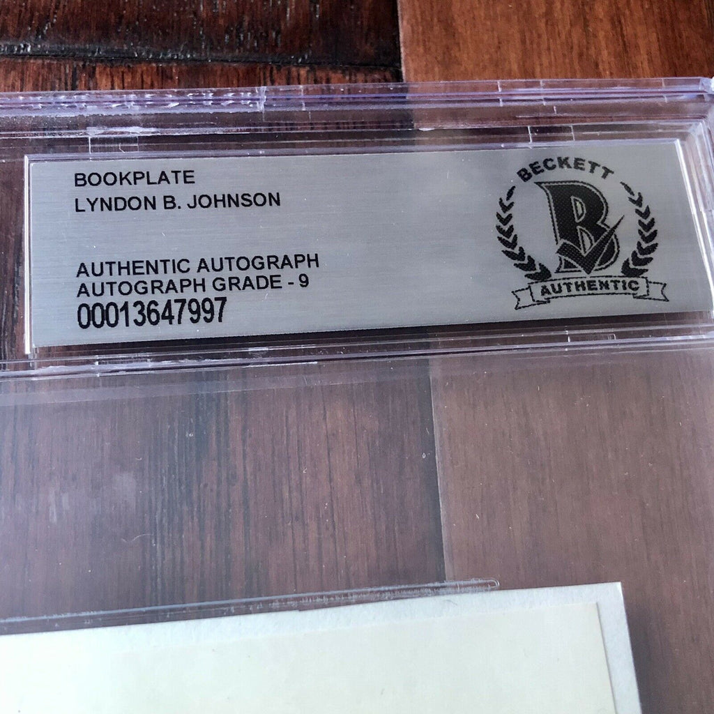 LYNDON B. JOHNSON * BECKETT BAS SLAB * GRADED MINT 9 Autograph Bookplate Signed