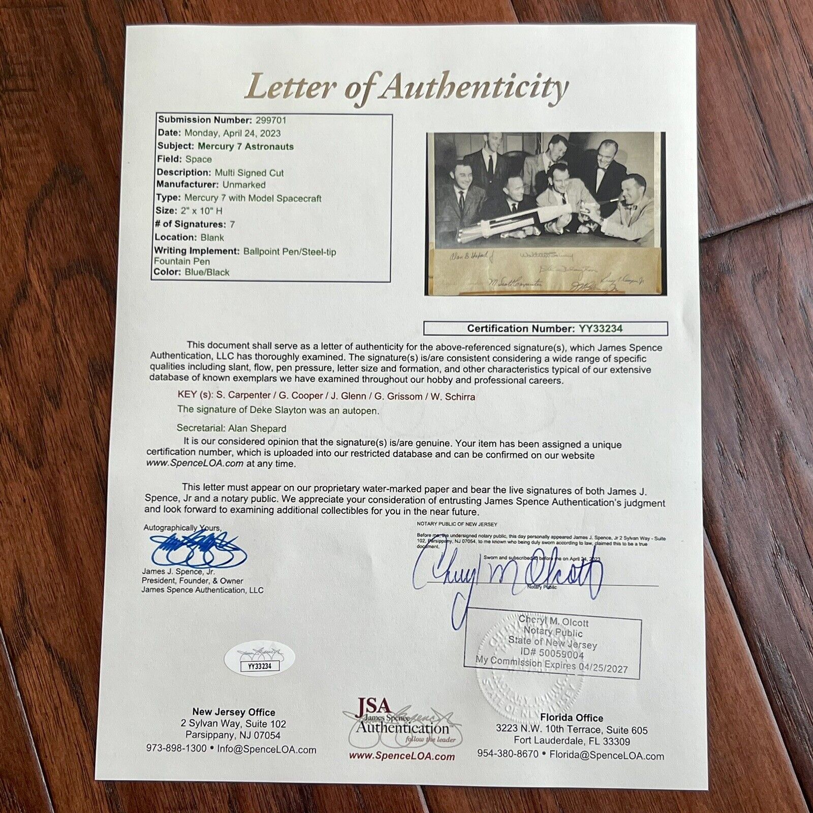 MERCURY 7 * JSA * Gus Grissom Signed Photo Autograph John Glenn
