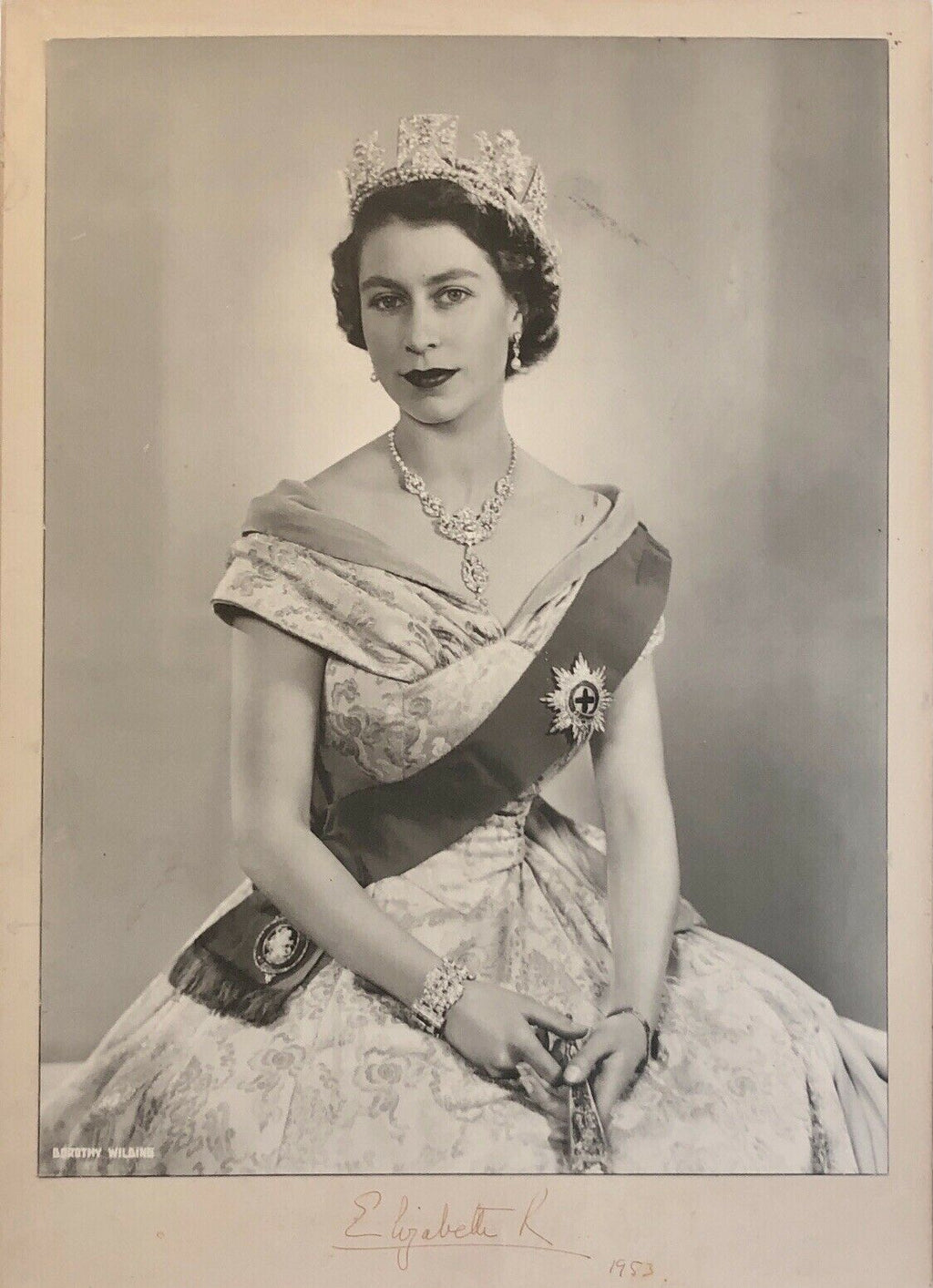 QUEEN ELIZABETH II * JSA LOA * Signed 16x22 Coronation Year Autograph Portrait *