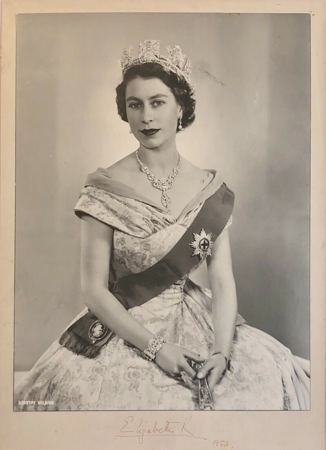 QUEEN ELIZABETH II * JSA LOA * Signed 16x22 Coronation Year Autograph Portrait *