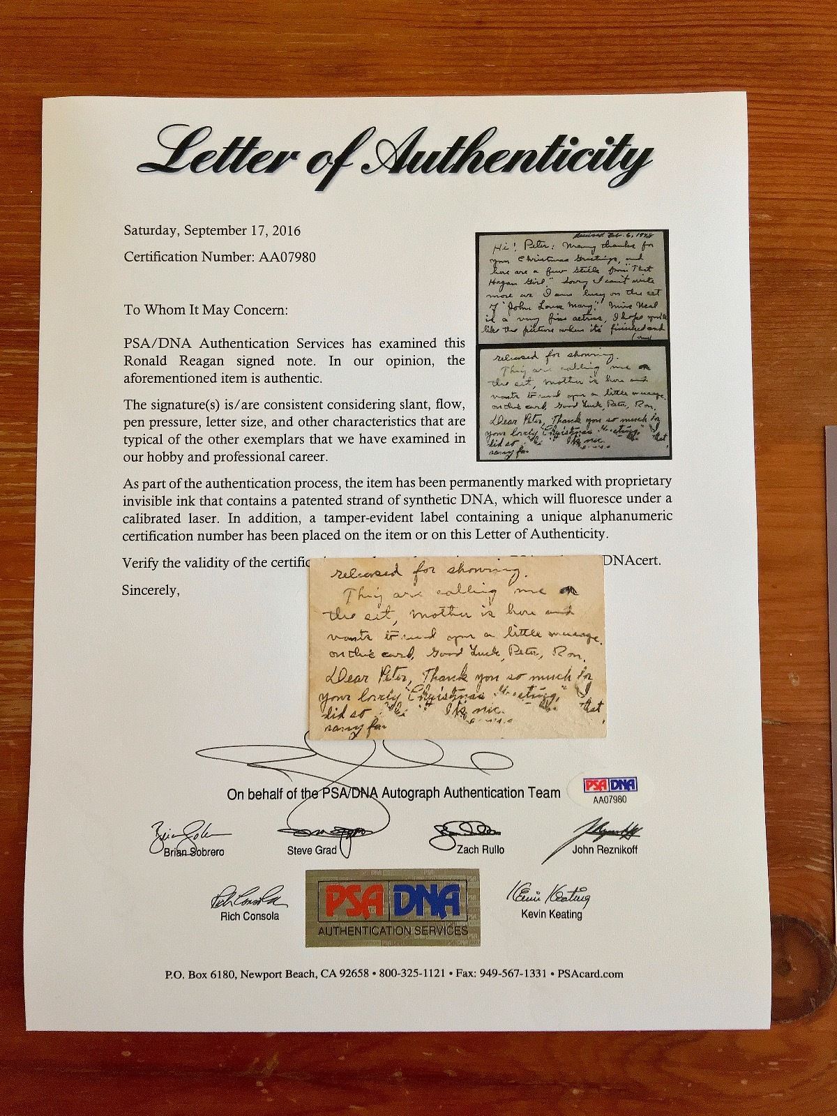 PSA/DNA President Ronald Reagan Autograph Letter Signed Regarding Warner Bros