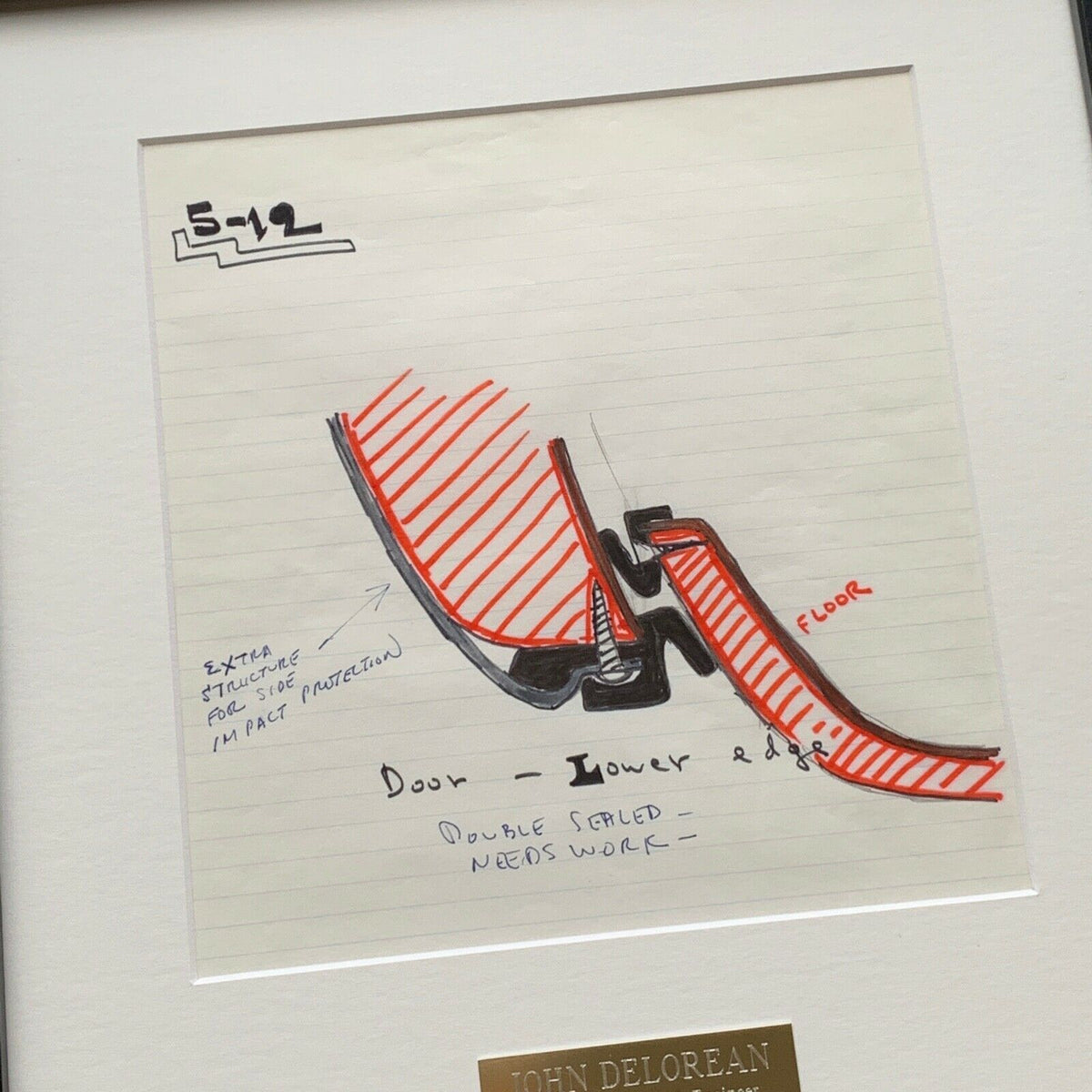 JOHN DeLOREAN * JSA LOA * Hand Drawn Autograph GULL WING Door Seal TRUCK Concept