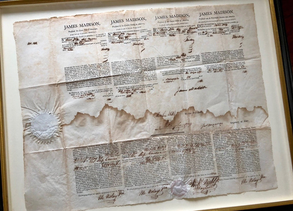 JAMES MADISON * JAMES MONROE Dual AUTOGRAPH Ship's Papers SIGNED * 1812