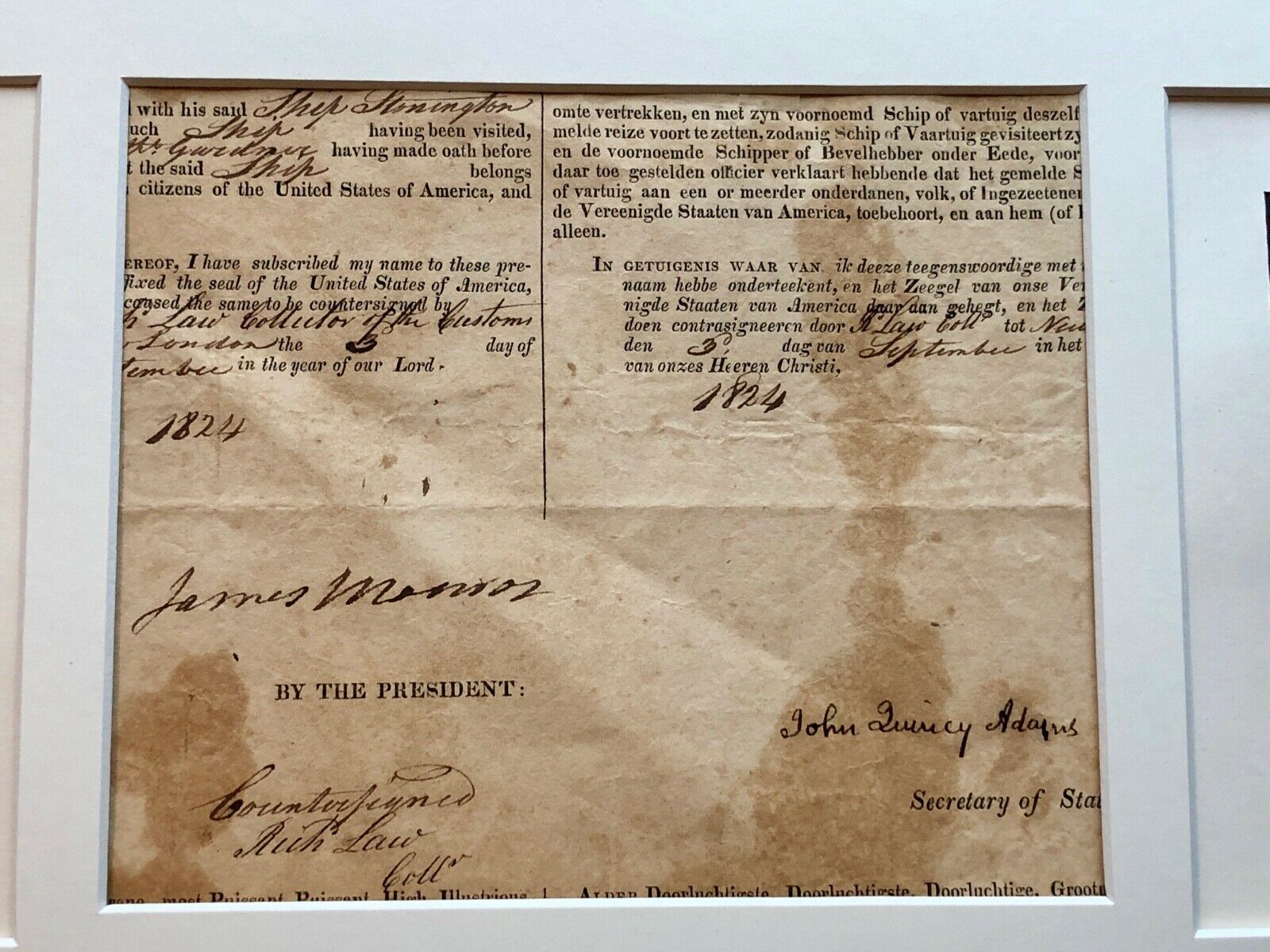 JAMES MONROE & JOHN QUINCY ADAMS * BAS * AUTOGRAPH Partial Patent SIGNED