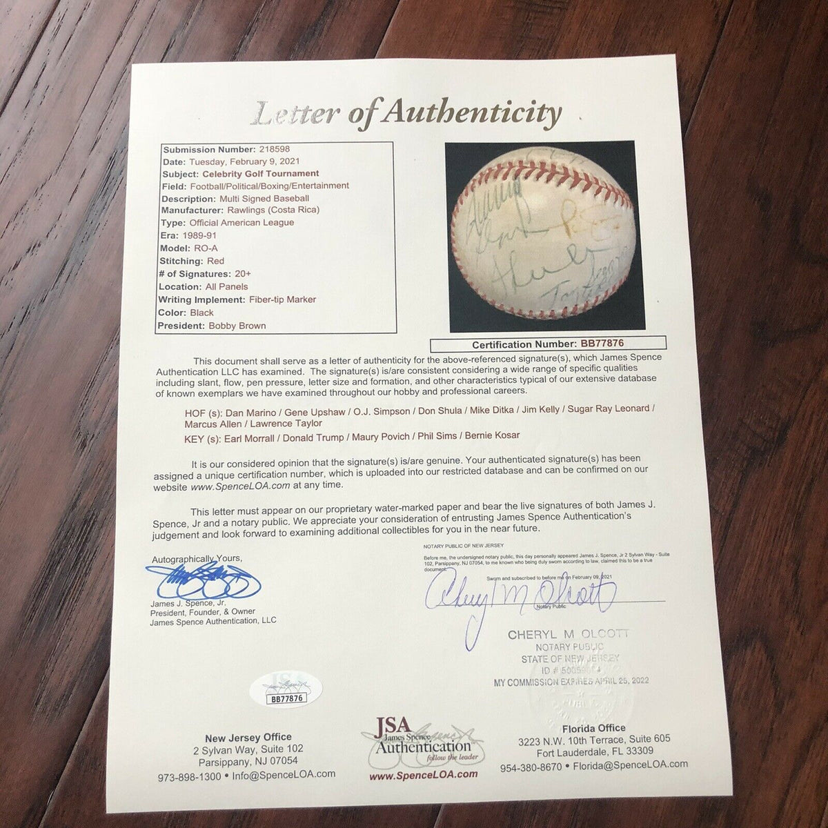 DONALD TRUMP & OJ SIMPSON * JSA LOA * Proof Autograph Signed Rawlings Baseball