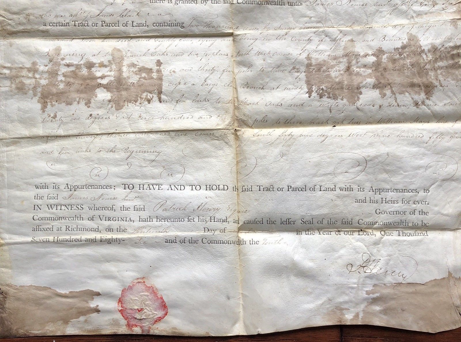 PATRICK HENRY * Signed Land Grant to Friend of GEORGE WASHINGTON * Autograph
