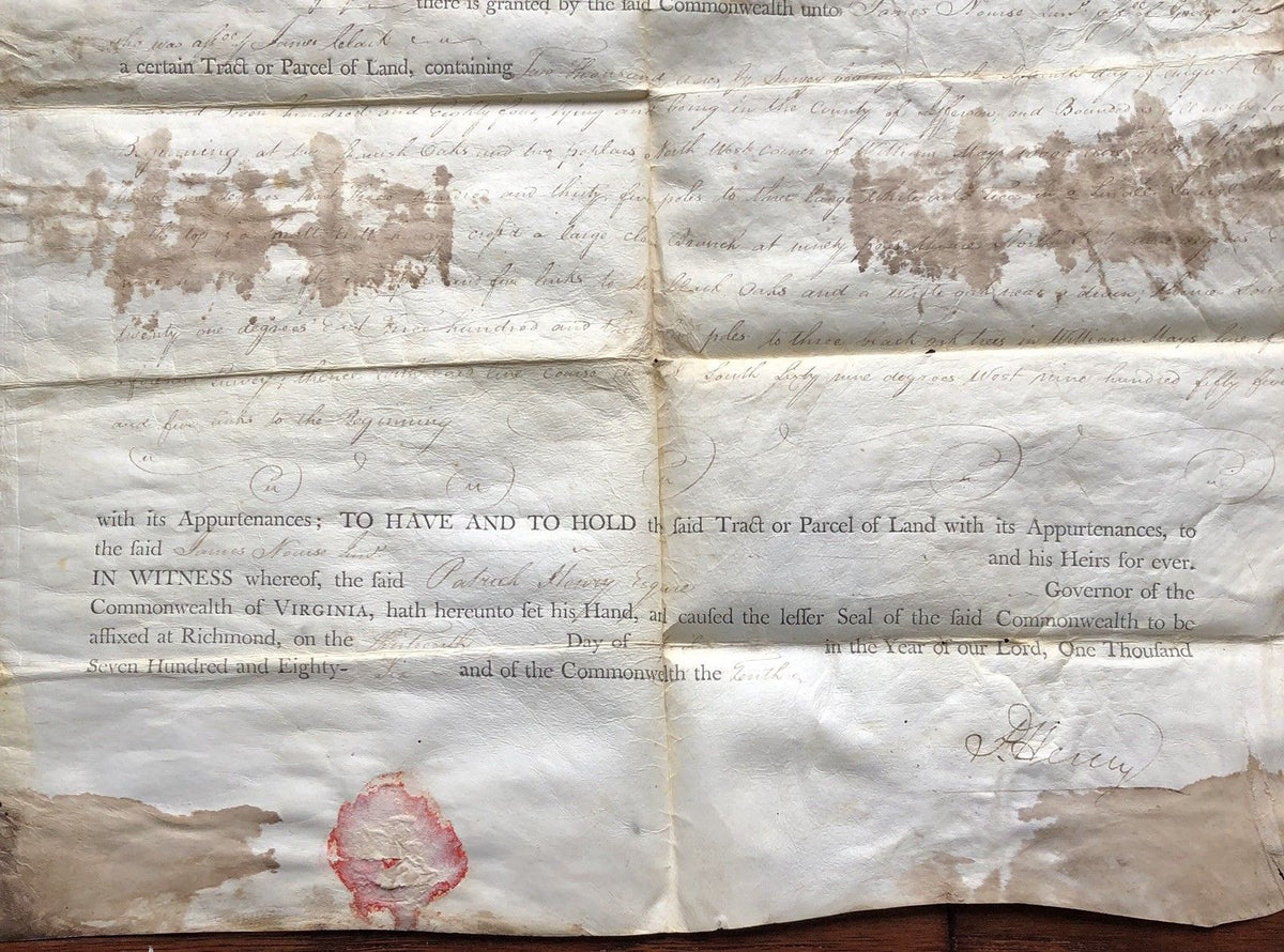 PATRICK HENRY * Signed Land Grant to Friend of GEORGE WASHINGTON * Autograph
