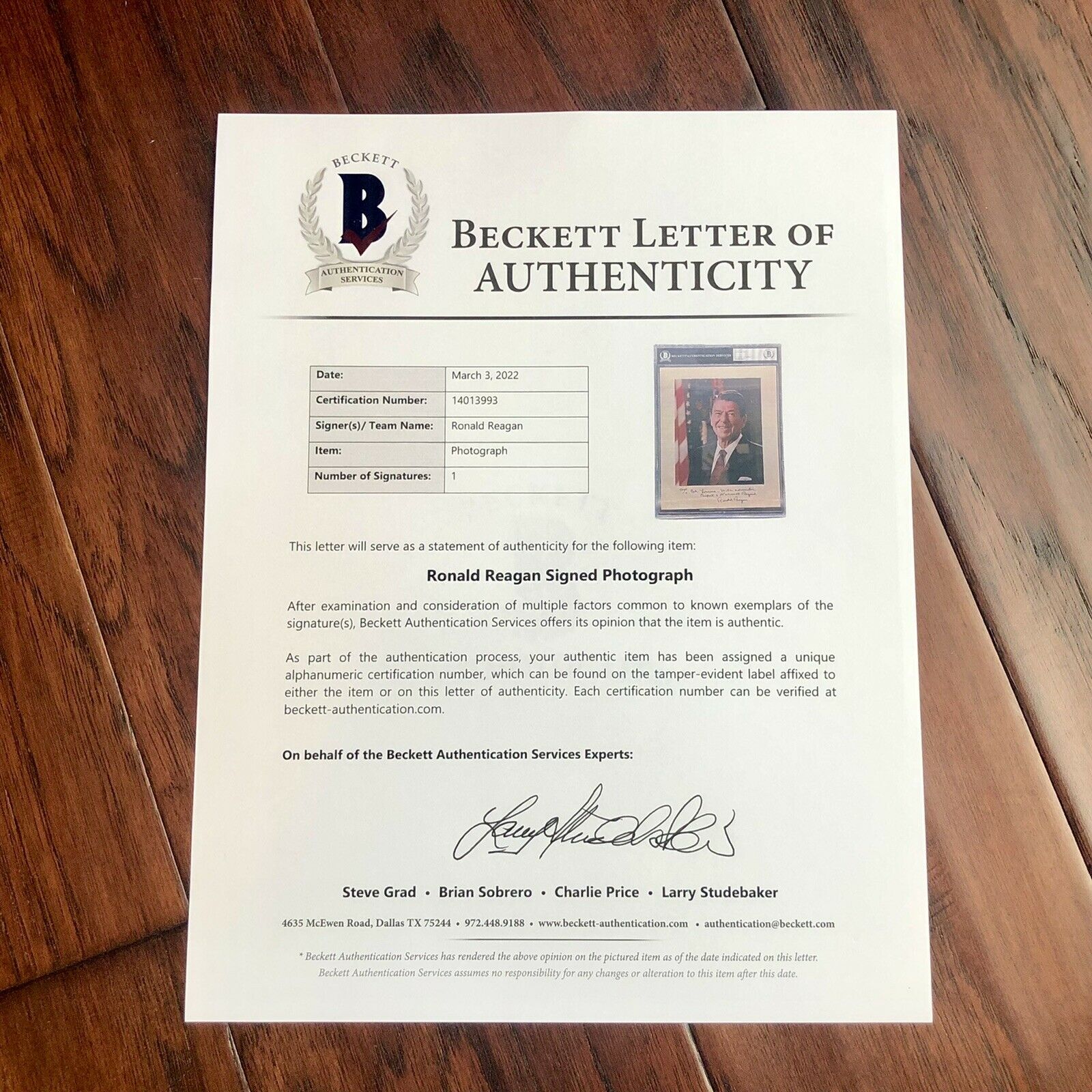 RONALD REAGAN * Beckett BAS * Signed Photo to Jack Lousma As President Autograph