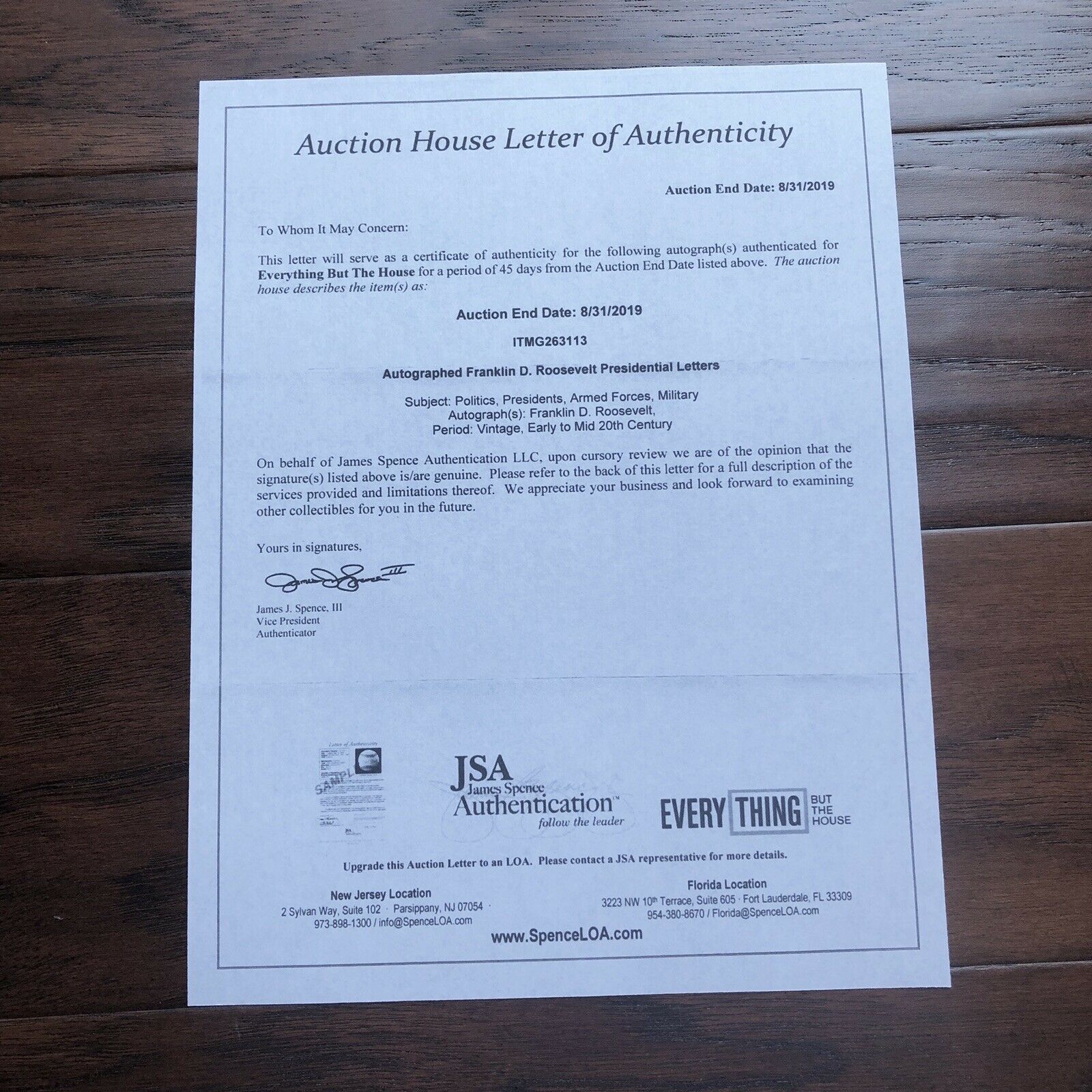 FRANKLIN D. ROOSEVELT * JSA LOA * Hand Signed Navy Document Autograph * FDR