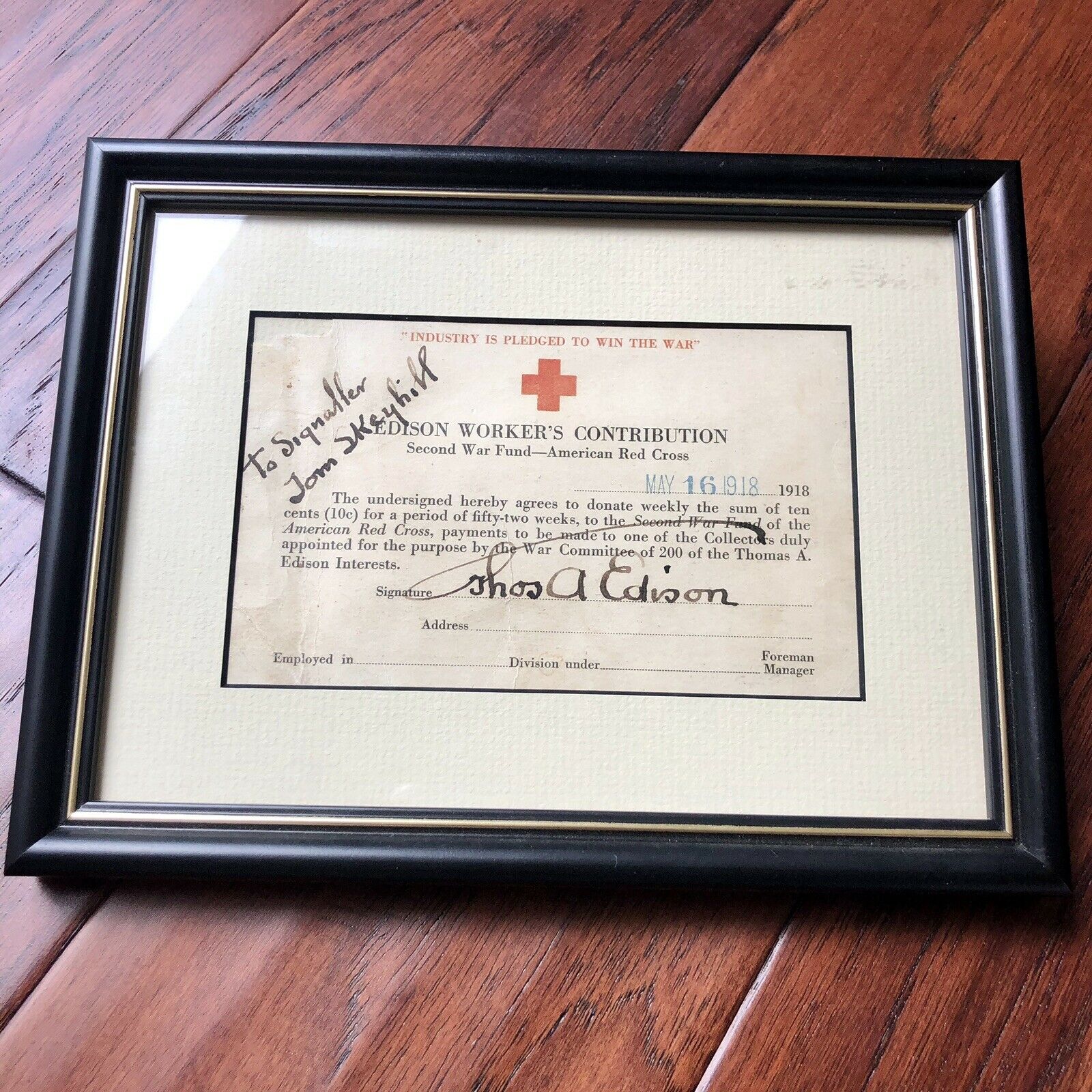 THOMAS EDISON * JSA LOA * Hand Signed Autograph Red Cross WWI Fund Card *